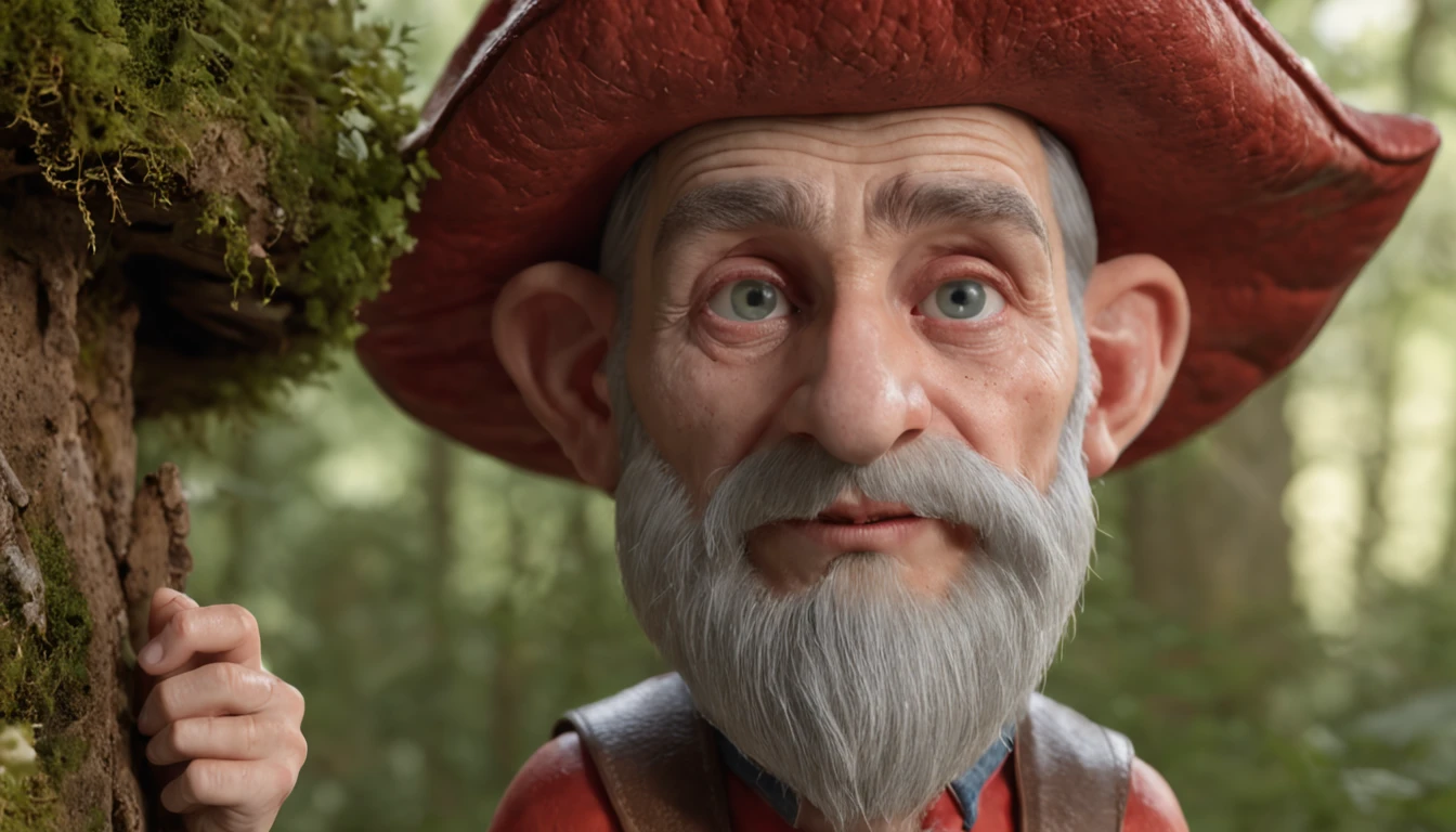 funny forest gnomes under big mushrooms, , in the style of unreal engine 5, duffy sheridan, 32k uhd, douglas smith, michael malm, hyper-realistic representation, close up