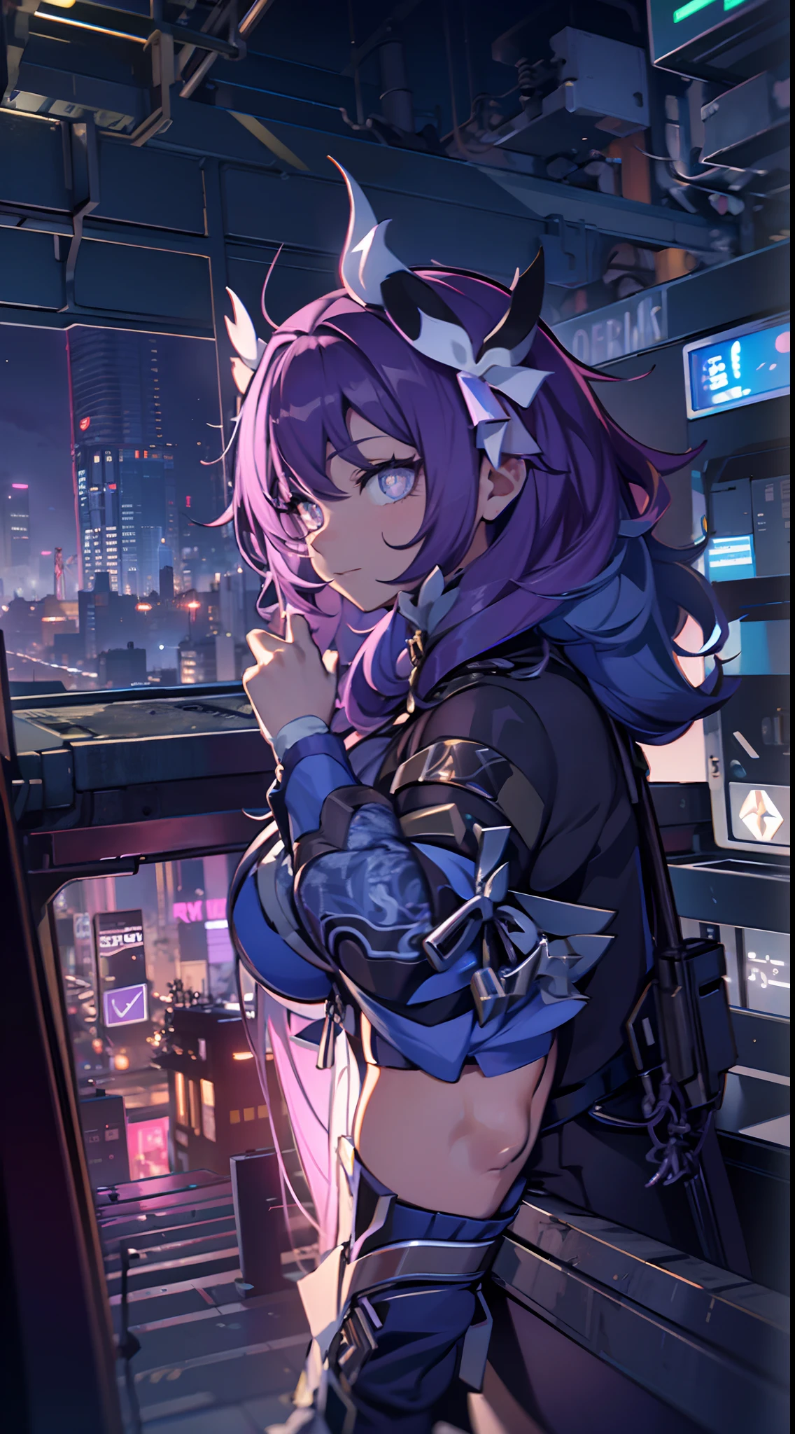 Noite, Fundo colorido da cidade cyberpunk, ****** de rua, elysia,honkai impact,, olhos azuis, olhos brilhantes, Meias pretas, retroiluminado, brilhar, Surveying the audience, Low angle lens, olhando para cima lente, perfect composition, delicadeza perfeita de luz e sombra, 8k