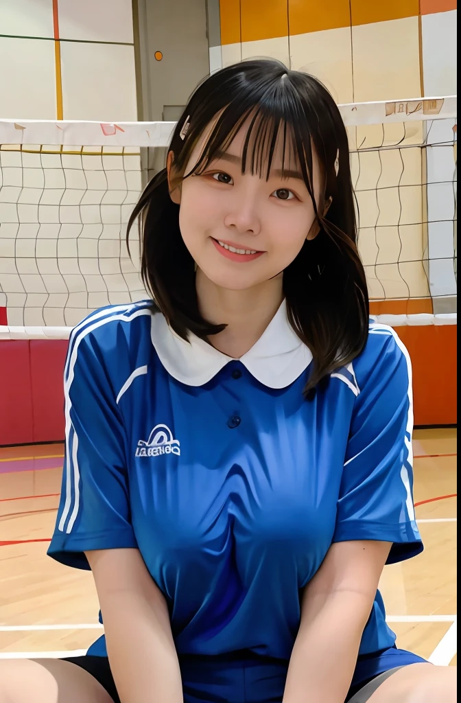 masutepiece,Best Quality,Detailed,Indoors,Gymnasium,1girl in,Solo,Beautiful Japan Girl、Curvaceous,Wearing a white volleyball uniform,shortsleeves、(ultra gigantic tits:1.3)、(Random volleyball postures:1.4)、(Random Hair Styles:1.3)、(Random hair length:1.5)、Bright random hair color、bright expression、(Random perspective:1.5)、