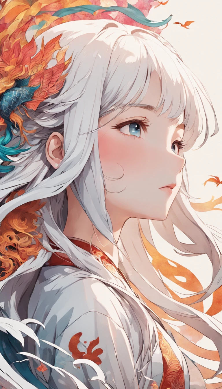 (White background:1.4),(Silhouette of a girl's head, Eyes closed, colorfull long hair, Oriental elements),(Chinese illustration:1.3,paper art:1.3, Quilted paper art:1.2),( reasonable design, Clear lines, High sharpness,Best quality, Very detailed, Masterpiece, movie light effect, 4K )