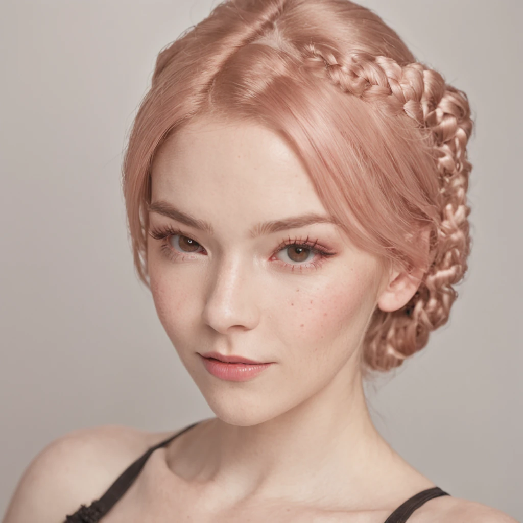 Close-up portrait of a playful maid, undercut hair, aprons, amazing body, pronounced feminine features, Kitchen, [Ash Blonde | Ginger | Pink hair], freckle, Flirting with camera