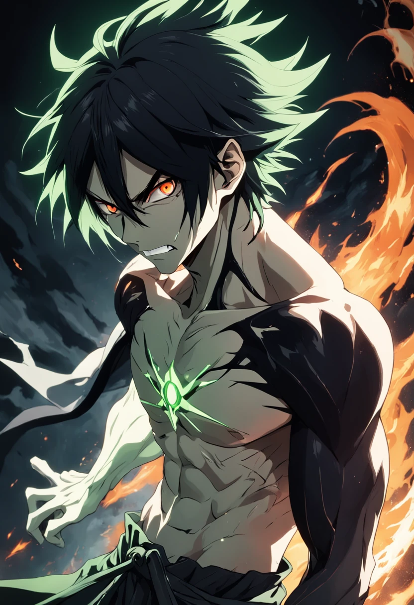 Design a gripping poster featuring Ulquiorra Cifer from "Bleach" in a fit of rage. Capture the essence of his burning determination and unyielding spirit as he unleashes his wrath upon his enemies. Keep it short, bold, and intense to convey the raw power of Ulquiorra Cifer's anger., Hypnotic, Androgynous, Gadgetpunk, face shot, Cinema4D rendering, Depth of field, Tapestry, black colors, Classical Realism, glow in the dark lighting, Hyper realistic, dramatic shadows, film noir style, 4k