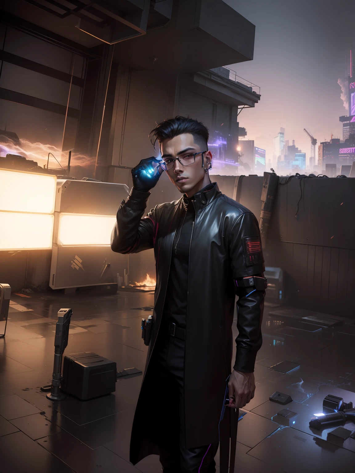 Change background cyberpunk handsome boy realistic face,