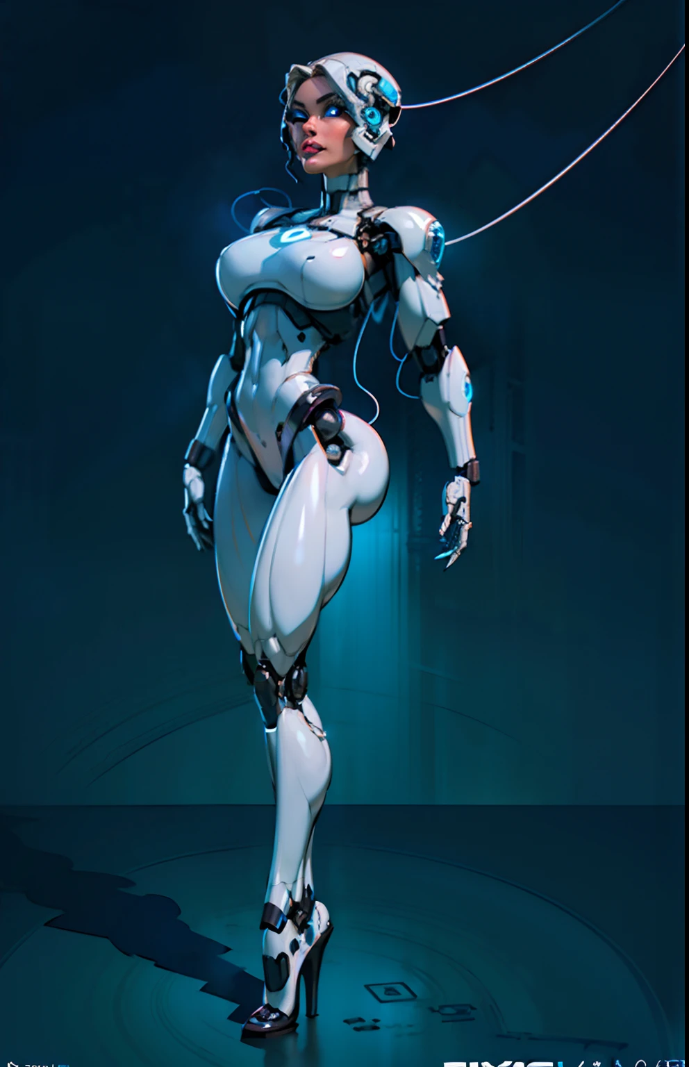 complex 3d render ultra detailed of a beautiful porcelain profile woman android face, cyborg, robotic parts, 150 mm, beautiful studio soft light, rim light, vibrant details, luxurious cyberpunk, lace, ((glowing blue eyes:1.5)), hyperrealistic, anatomical, facial muscles, cable electric wires, microchip, elegant, beautiful background, octane render, H. R. Giger style, 8k, best quality, masterpiece, illustration, an extremely delicate and beautiful, extremely detailed ,CG ,unity ,wallpaper, (realistic, photo-realistic:1.37),Amazing, finely detail, masterpiece,best quality,official art, extremely detailed CG unity 8k wallpaper, absurdres, incredibly absurdres, robot, silver halmet, full body