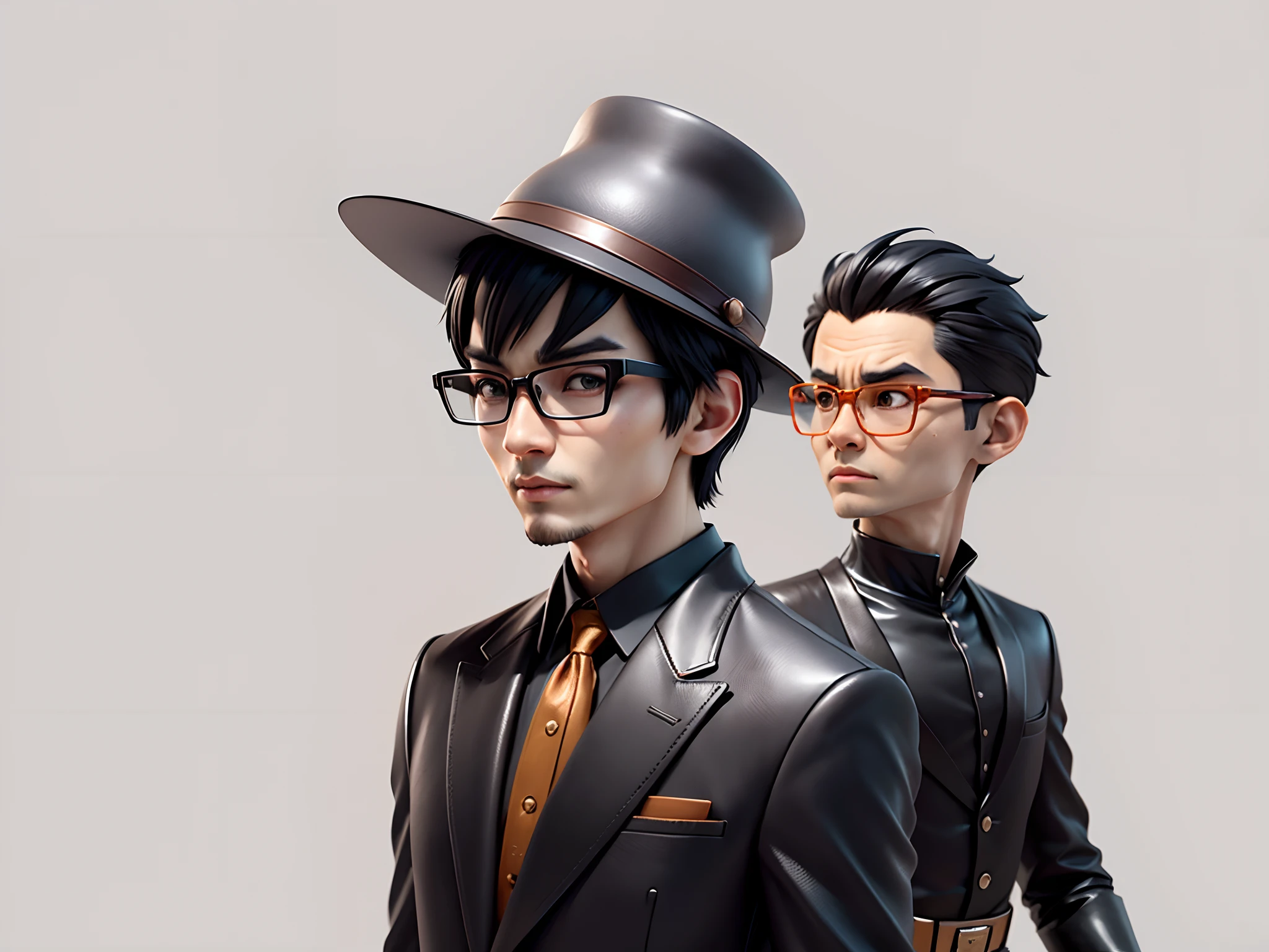 Young man with oriental face in leather hat, dragon, formal suit, short black hair, silver glasses, digital painting, 3D character design by Mark Clairedon and Pixar and Hayao Miyazaki and Akira Toriyama, the illustration is a high-definition illustration in 4K resolution with very detailed facial features and cartoon-style visuals.