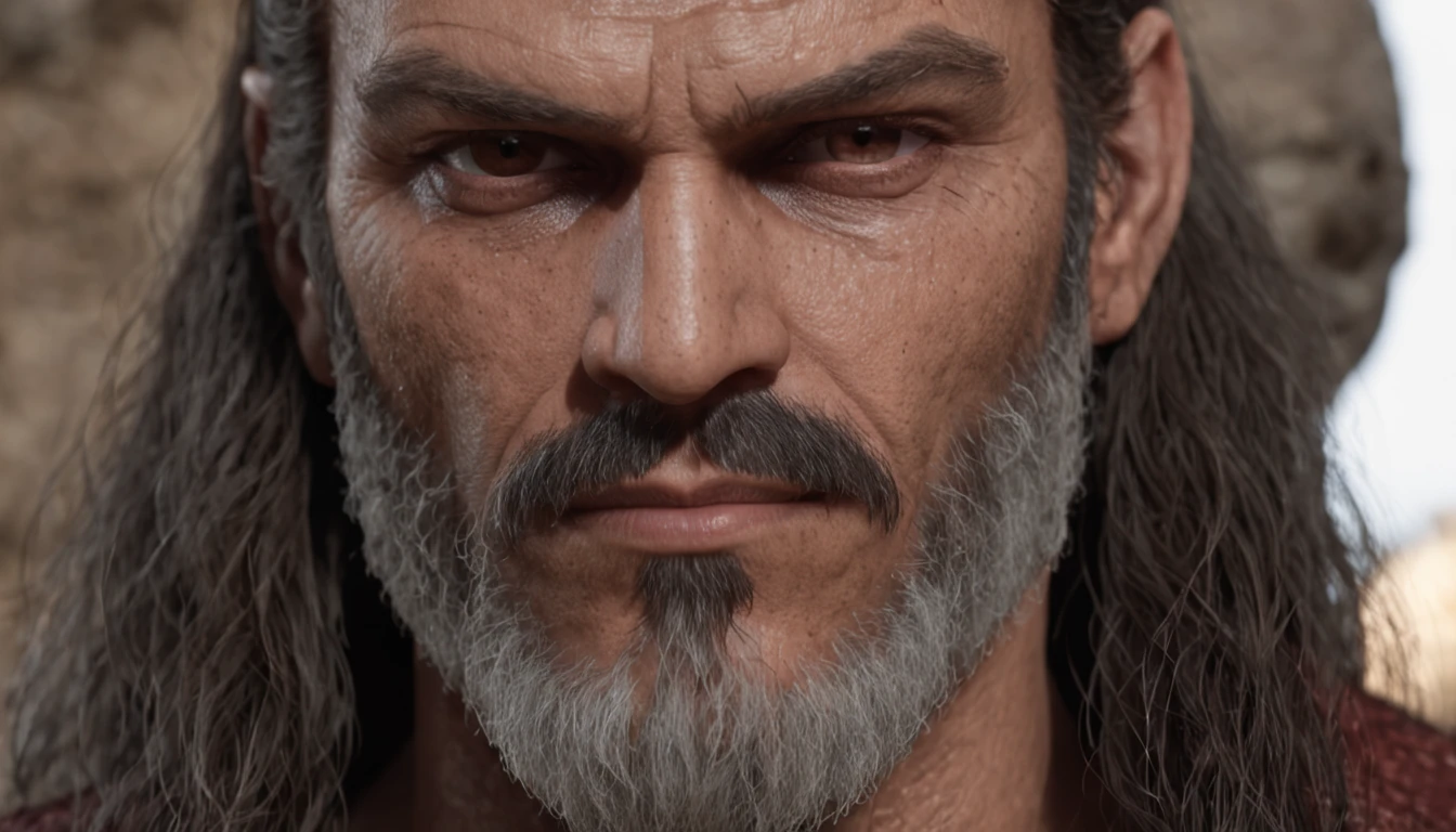 of a real,Facial features are carefully depicted,Realistic skin texture,中景 the scene is,Barbarian bearded uncle,(male people:1.4),(There is a scar on the face:1.5),Strong limbs,(A half body:1.4),Short-cut hair of maroon color,Dark style,depth of fields,high light,Real light,Ray traching,oc rendered,Hyper-realistic,best qualtiy,8K,Works of masters,super-fine,Detailed pubic hair,Correct anatomy,sharp focus on eyes,Bokeh,Facial features are carefully depicted