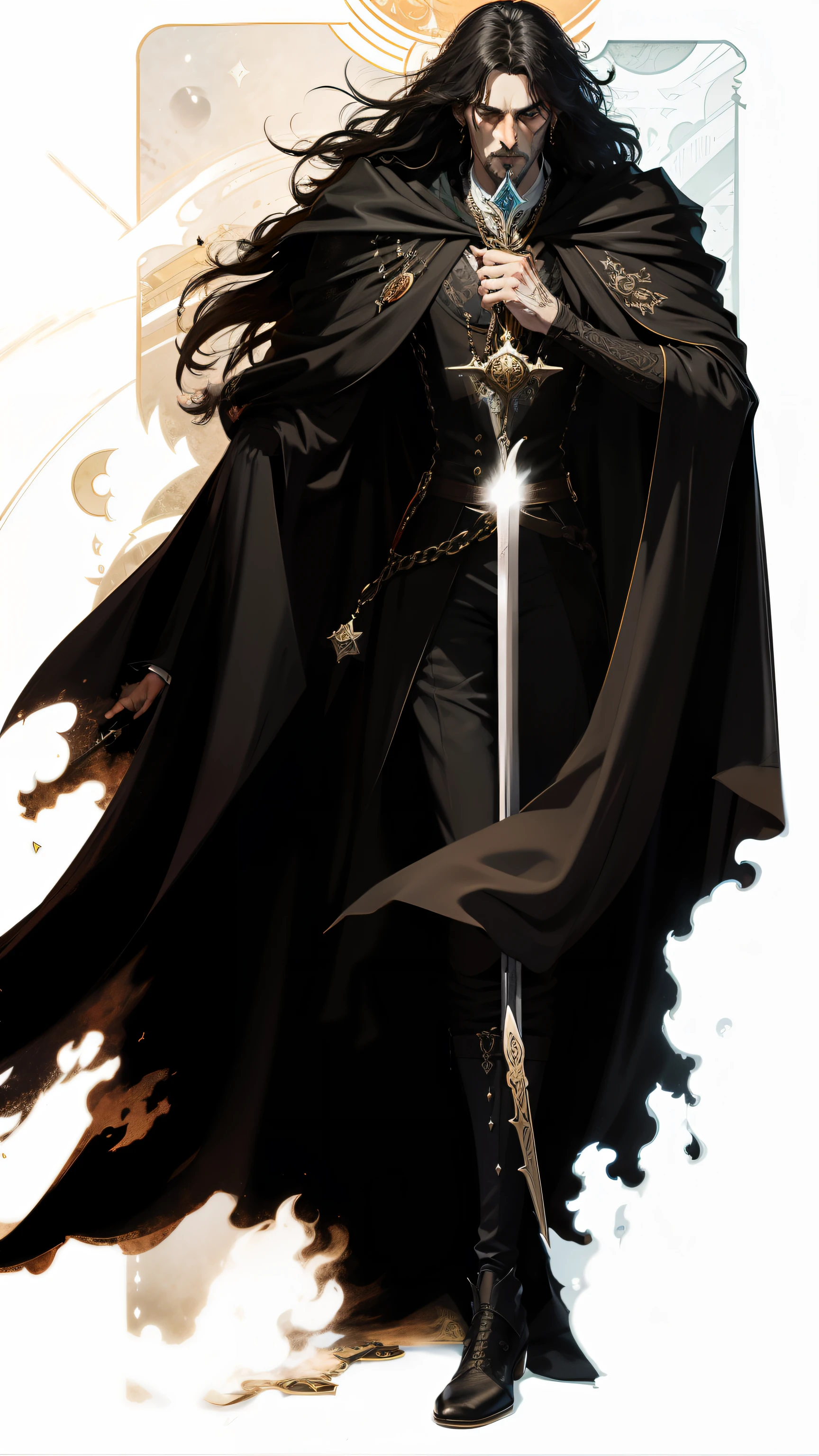 Tarot card style, king of swords, Gothic style, moody, dark, moonlight