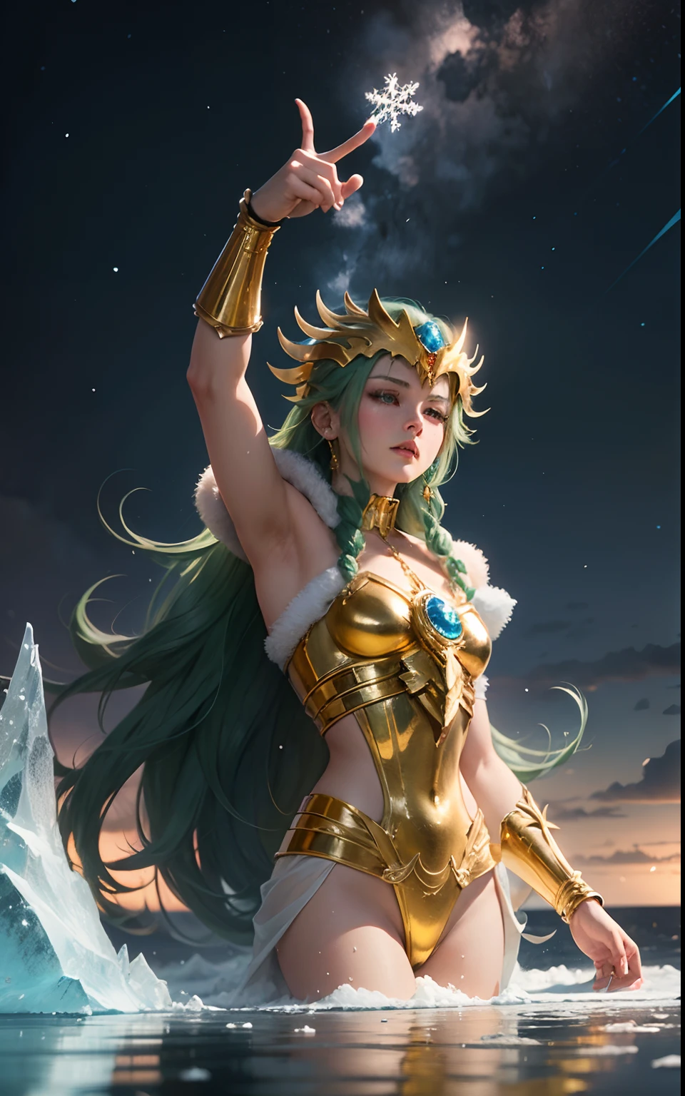 Gold Security Crest, Seven colored goddesses lined up