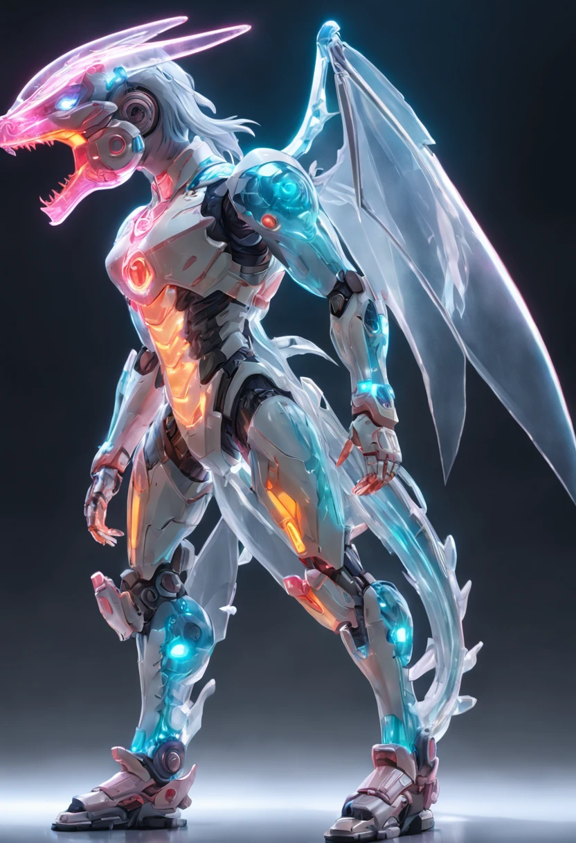 chinesedragon, (Blind box toy style:1.2), (Full body shot) , 1 Transparent girl,Behind him is a transparent Chinese dragon, Transparent mech, Exquisite helmet:1.2, Luminous goggles:1.2, Cyberpunk, dreamy glow, luminous neon lights, Clean, White background, ( Global illumination, Ray traching, hdr, unreal render,reasonable design, high detal, Masterpiece, Best quality, hyper HD, Cinematic lighting)