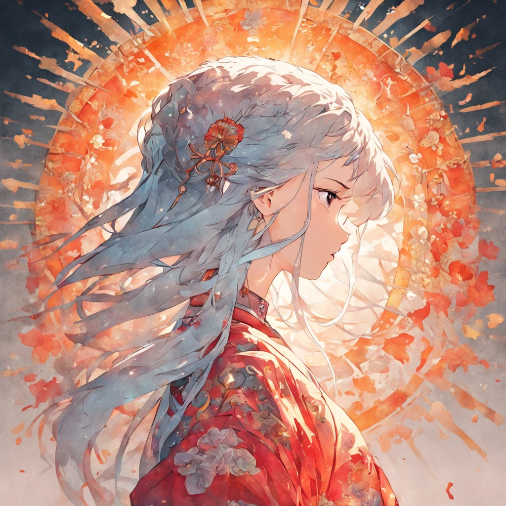 (White background:1.4),(Silhouette of a girl's head, Eyes closed, colorfull long hair, Oriental elements)，(Chinese illustration:1.3，paper art:1.3, Quilted paper art:1.2),( reasonable design, Clear lines, High sharpness,Best quality, Very detailed, Masterpiece, movie light effect, 4K )