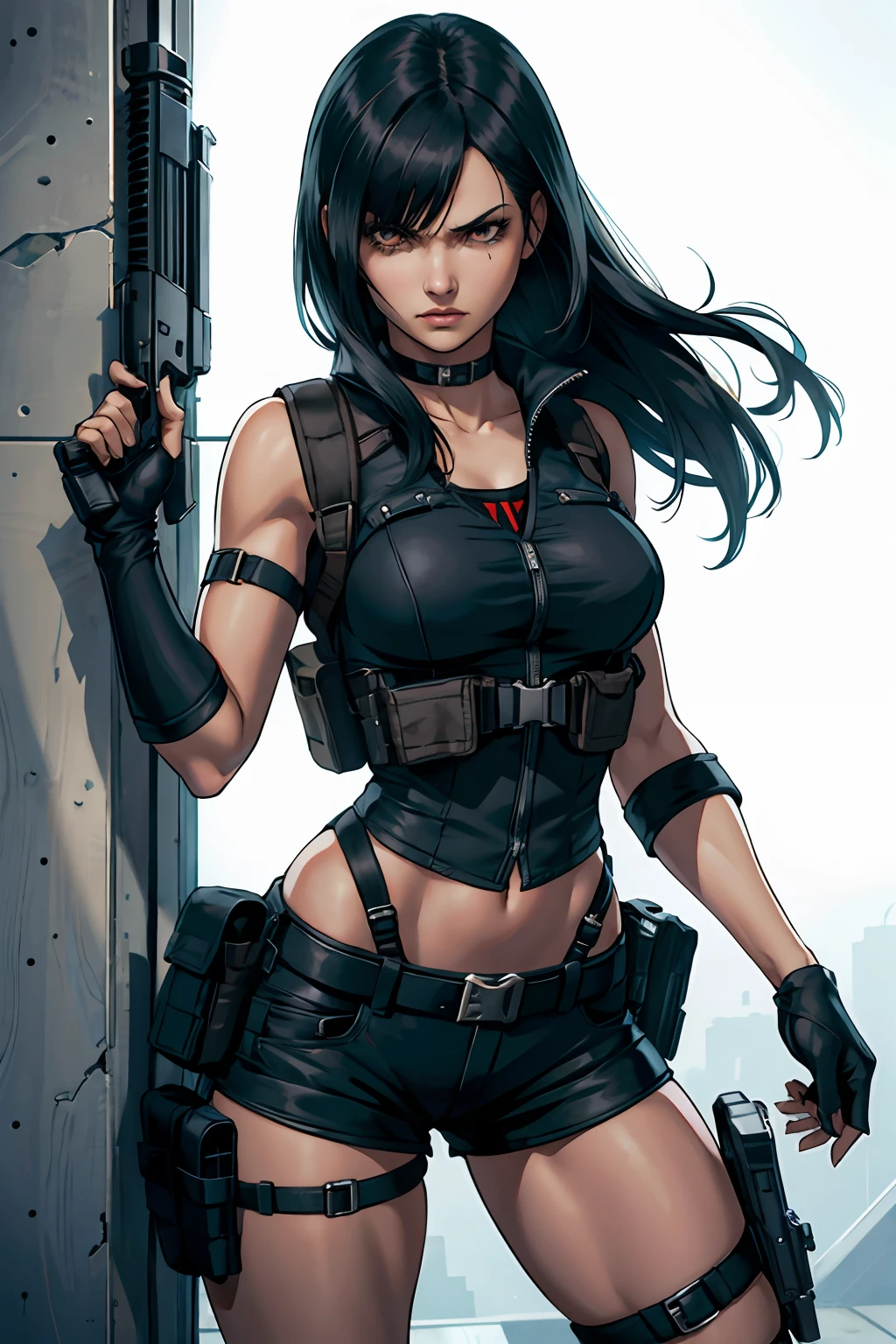 A muscular female warrior almost naked in the Simon Bisley style for the cover of Heavy Metal magazine