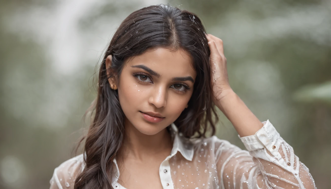beautiful indian girl wearing transparent wet shirt