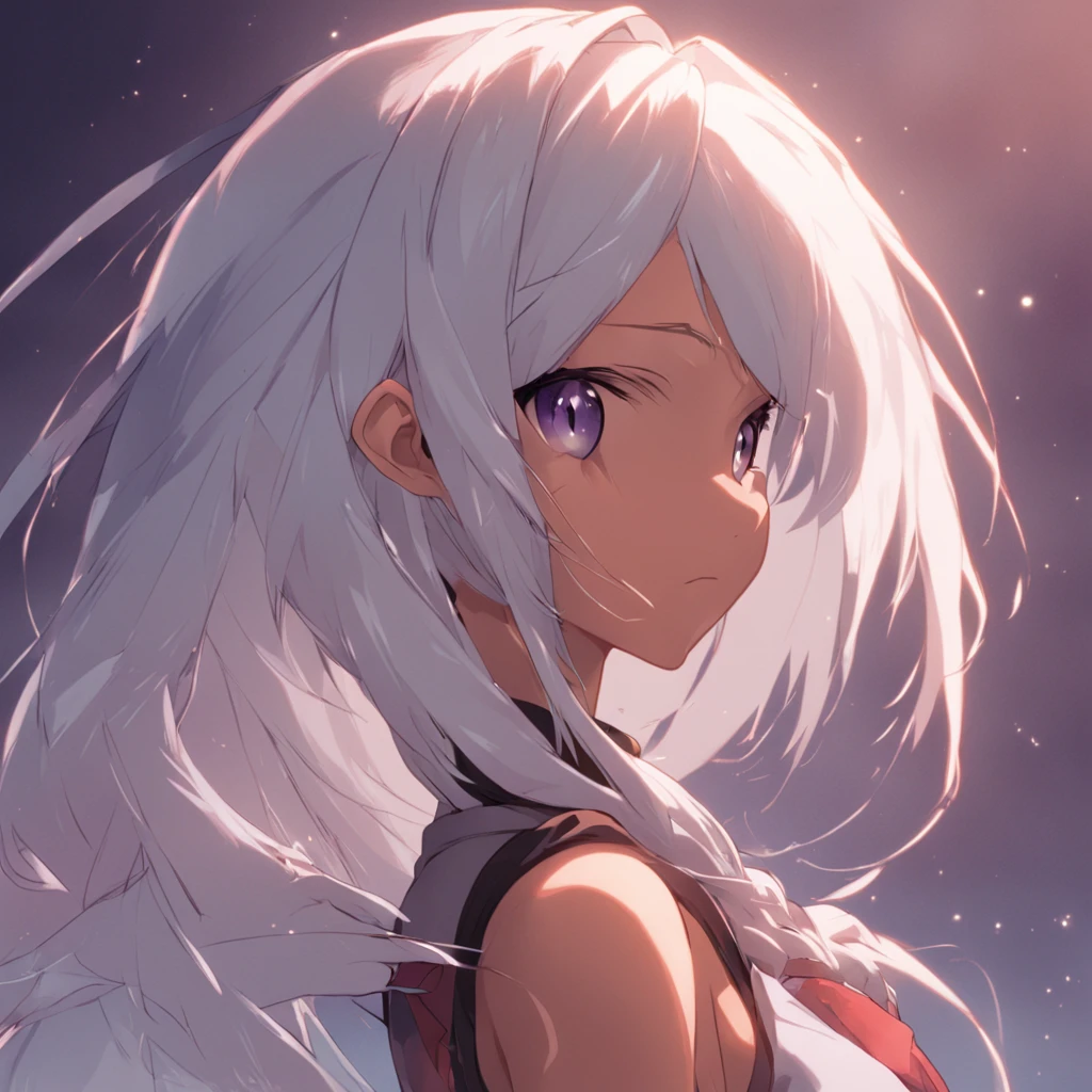 white hair, ponytail, dark skinned female, large breasts, keiji inafune style,