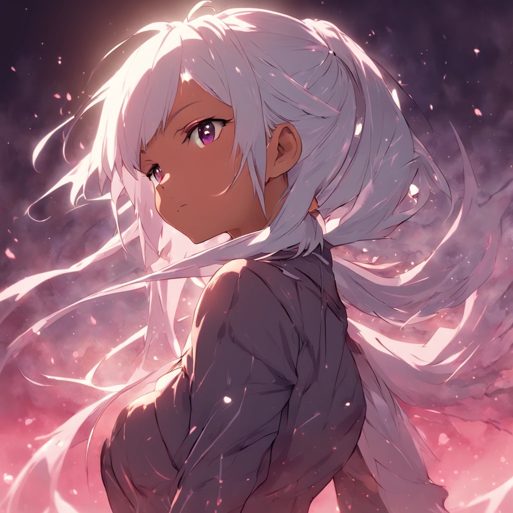 white hair, ponytail, dark skinned female, large breasts, keiji inafune style,