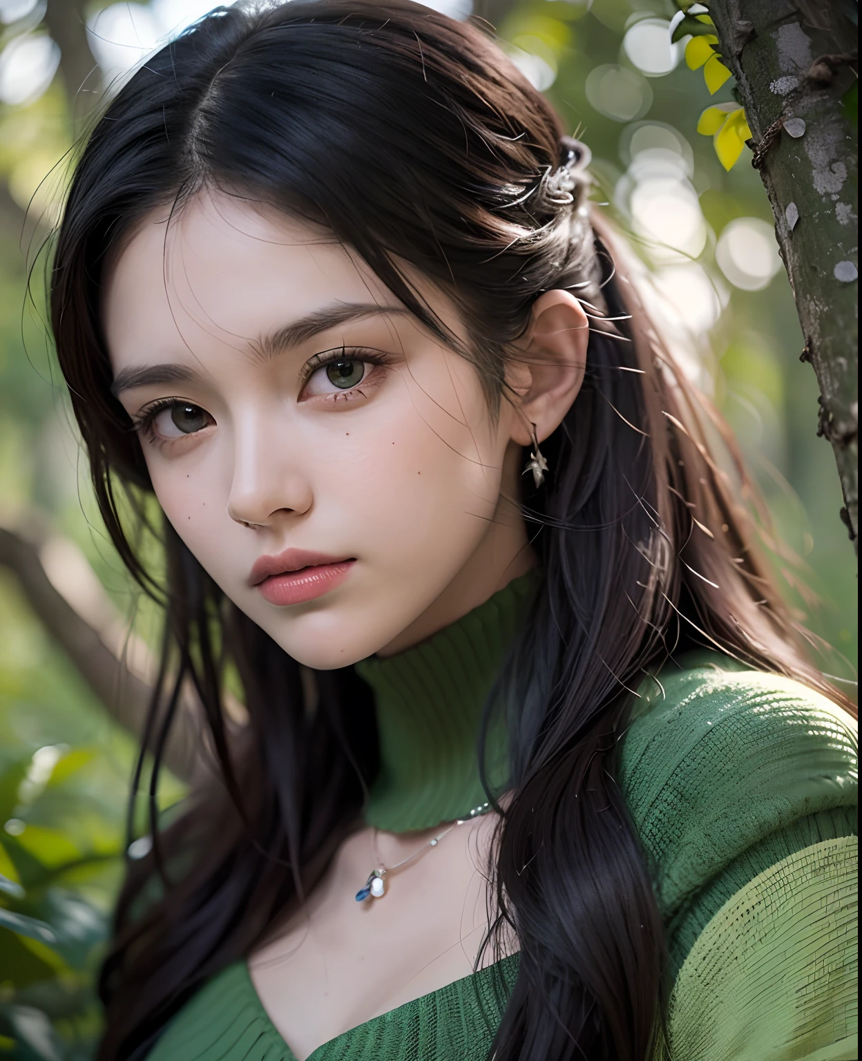 (((retocado de alta qualidade))), retrato em close-up, personagem feminina, personagem de videogame, personagem de arco e flecha verde,
(Ashe: 1.3), cabelo brancos, olhos castanhos, Determined expression, forest scenery, soft-lighting, tons verdes, fundo desfocado, peitos meio grande, roupas verdes