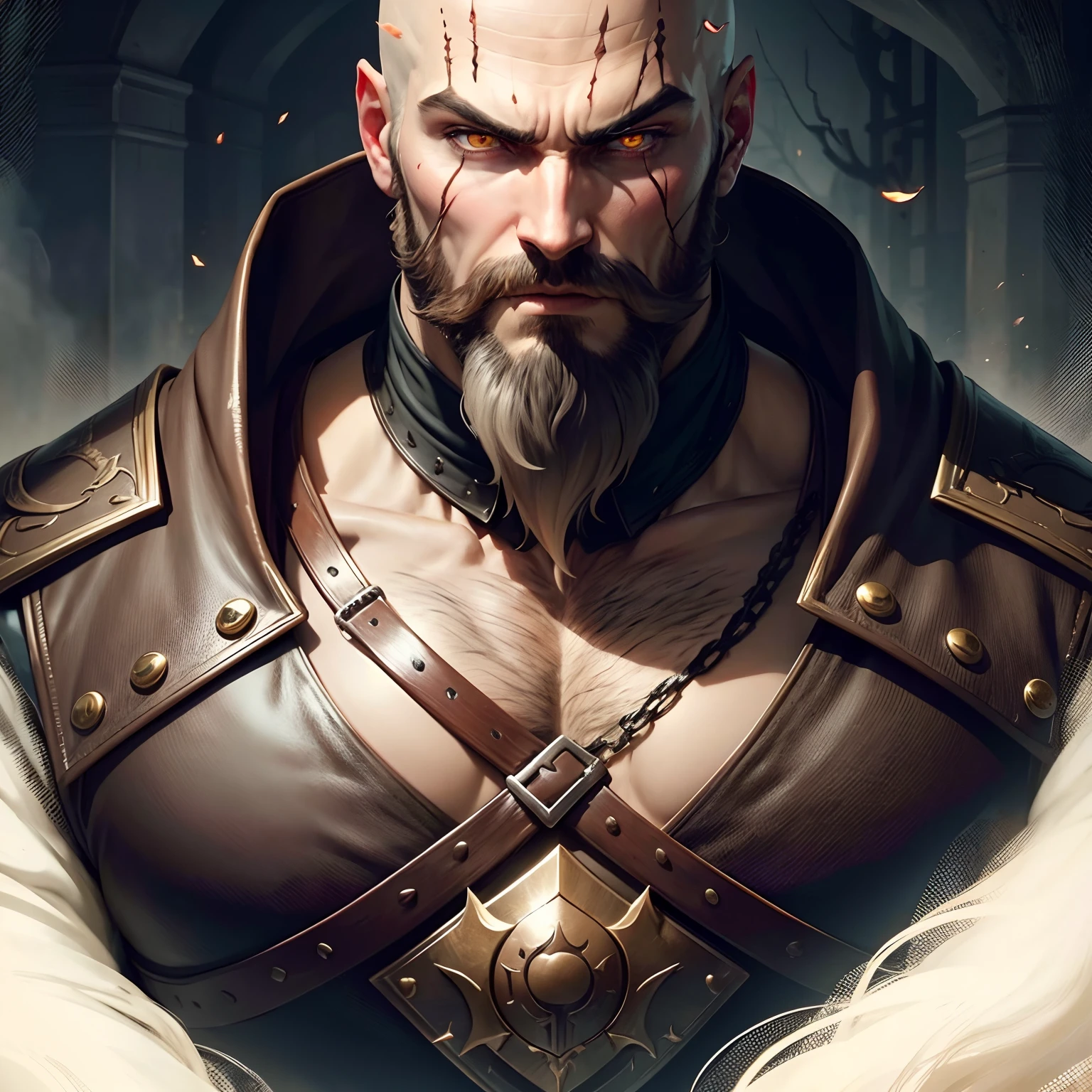 Castlevania Shadow Lord bald beautiful muscular beard bright eyes face portrait sexy face portrait super detailed hyper realistic