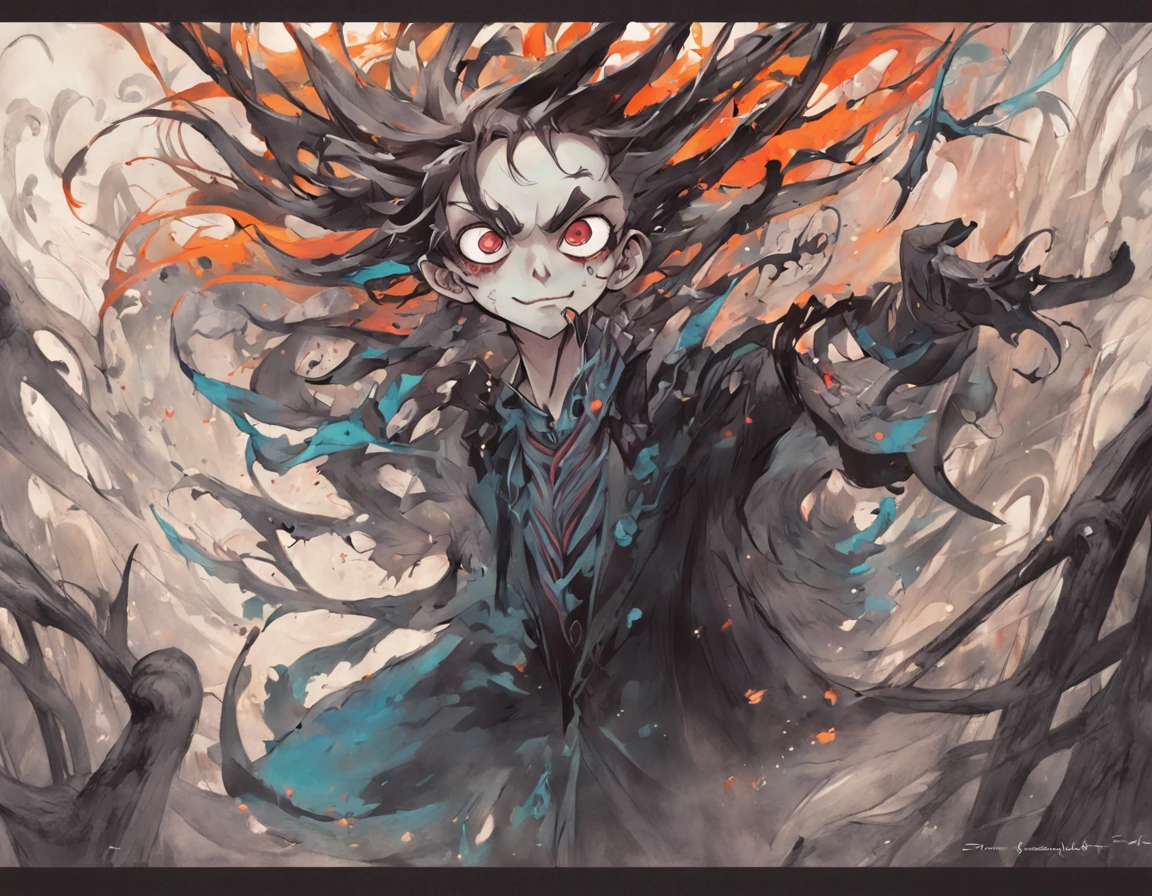 desenho colorido de um personagem de desenho animado com um rosto assustador e um sinal assustador, No estilo de Tim Burton, Suco de besouro, Estilo Tim Burton, inspirado em j. j. Grandville, arte conceitual!!, O estilo de Tim Burton, The Cemetery!!, sombreamento!!!, arte conceitual!, cel sombreado!!!, monochrome artwork!!, inspirado em Tex Avery, Tentacle Style Day