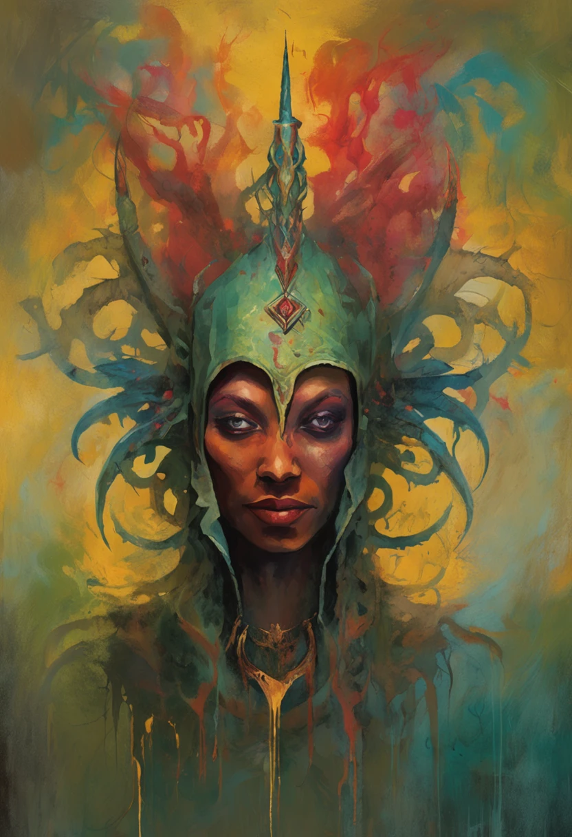 Woman with full mask, Rosto oculto, cheio de picos, e capa vermelha, corpo inteiro, lovecraftian inspiration, criatura lovecraftiana, Lovecraftian illustration, Estilo lovecraftiano, HP Lovecraft Estilo Magia da Arte do Encontro, magical concept art gathered, surpreendente d&d arte do sol escuro, Magia da Arte do Encontro, Gathering Magic Card Art, MTG Arte, Magia da Arte do EncontroStyle, Numenera, Estilo Peter Mohrbacher, Gathering Magic Art Style