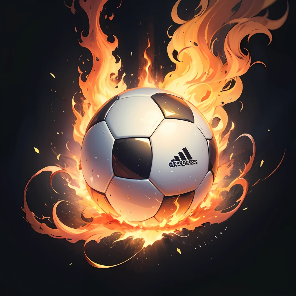 a soccer ball in flames on a black background, inspired by Arnold Bronckhorst, trending on dribble, crypto, golden embers flying, (fire), godesses, cfd, 2023 --auto --s2
