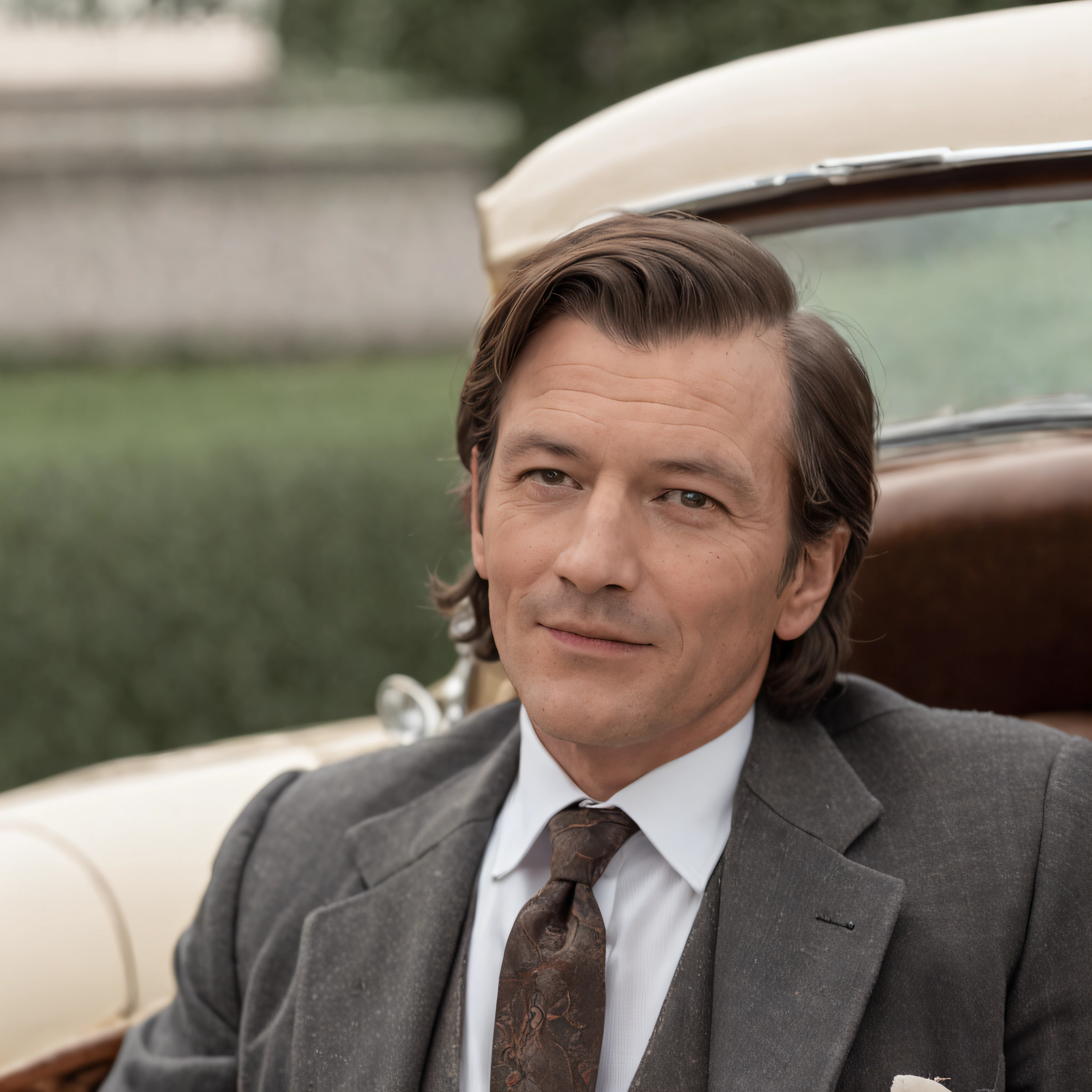 Nostalgic Elegance
Capture a confident 40 years old MAN in the midst of the 1970s era. The fashion, furniture, and architecture should ooze the essence of that time. Enhance the scene with classic cars from the same period to complete the vintage look. Ensure intricate details in attire, surroundings, and automobiles.