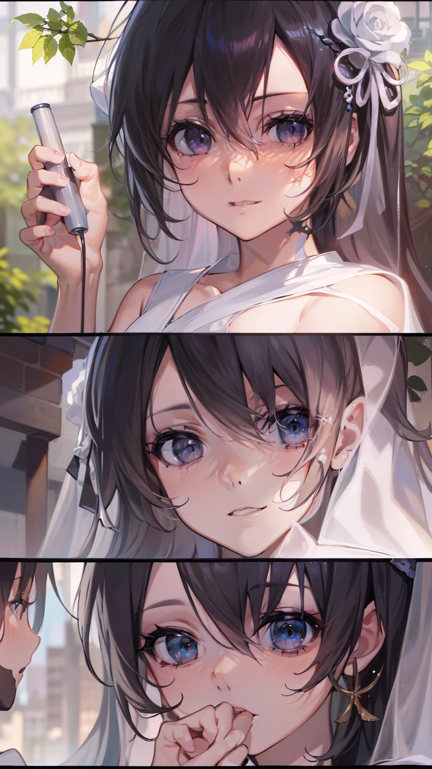 Fingers of detail,Beth,,Expose the private part,Sexual turn,Long black hair,爆乳,white wedding gown,Purple eye(1girll:1.3), 独奏, (((very vey very detailed face))),((very detailed eyes and faces))),beatiful detailed eyes,Body parts__,ultra-detailliert,Beautiful and beautiful,big breasts beautiful,tmasterpiece,best qualtiy,primitive,tmasterpiece,超高分辨率,rays of sunshine,full-body portraits,stunningly beautiful,,dynamicposes,delicated face,Vibrant eyes,(From the front side), Very detailed city roof background, Roof,looking over city,详细的脸,detailed complex busy background,Untidy,opulent,milkyW,high qulity,White skin of the,