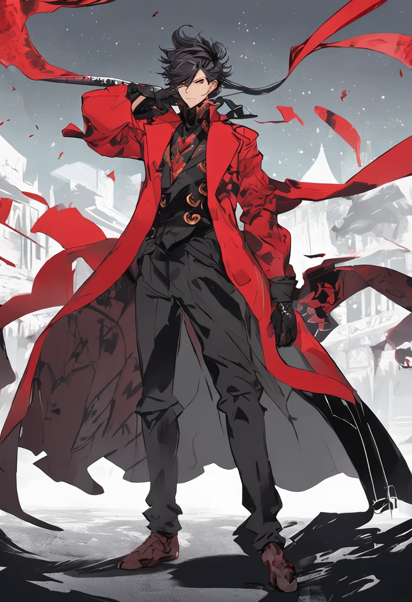 a close up of a person in a red and black outfit, royal attire akira, key anime art, keqing from genshin impact, by Yang J, official character illustration, heise jinyao, official character art, shigenori soejima illustration, shirow masamune, full body black and red longcoat, anime full body illustration, official art