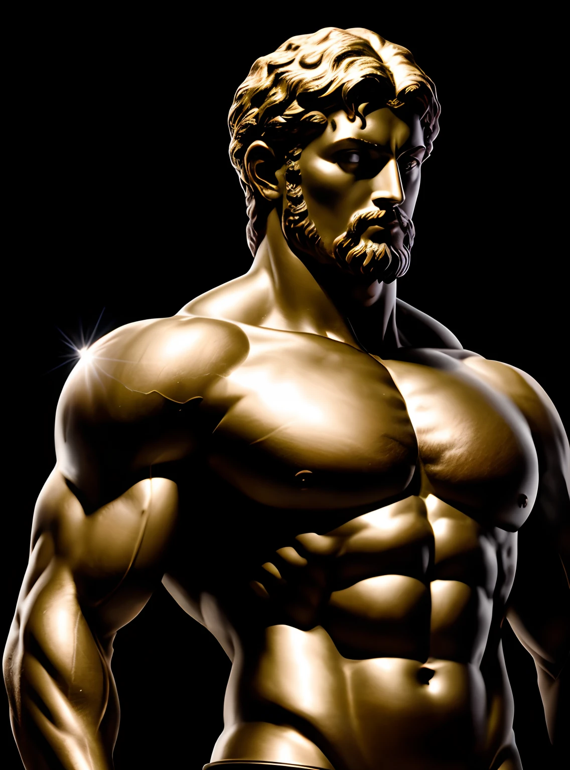 Statue greek , VELHO BARBUDO style hercules, 8k, dark background, cinematic, (obra-prima) (8k high resolution) (melhor qualidade) (Ultra Definition) (Ultra realista)(Foto RAW) (Foto realista) (bright illumination)