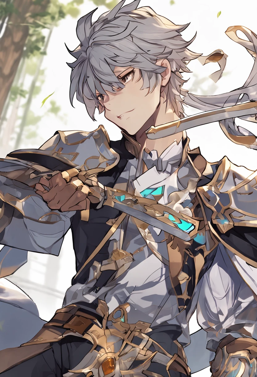 Full body pose of anime characters with sword and armor, Keqing from Genshin Impact, Genshin impact's character, official character art, zhongli from genshin impact, ( ( concept art of character ) ), full portrait of magical knight, Genshin Impact style, Key anime art, skinny male fantasy alchemist, casimir art, human male character art, arcane art style