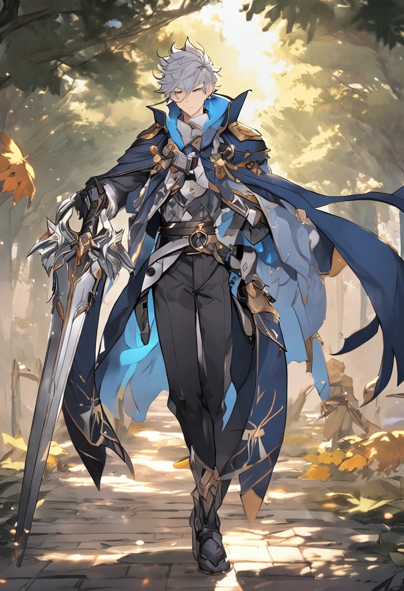 Full body pose of anime characters with sword and armor, Keqing from Genshin Impact, Genshin impact's character, official character art, zhongli from genshin impact, ( ( concept art of character ) ), full portrait of magical knight, Genshin Impact style, Key anime art, skinny male fantasy alchemist, casimir art, human male character art, arcane art style
