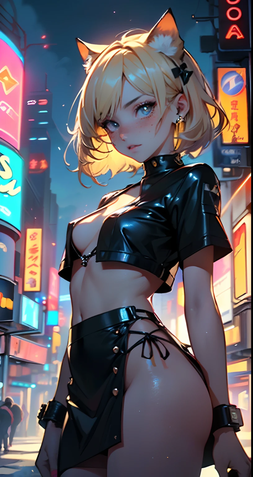 cute little cat ,(((little lolill tiny body,petite))),(((6 years ime little cat loli with extremelye and beautiful blonde hair walking down the street)),(((cat girl,anthro furry cute,cat-girl))),(((cat ears,cat ears on head,big cat ears))),
(((flat chest))),(((blonde hair:1.35,messy blonde hair,colored inner hair,ear breathing,))),((heterochromia,eye1 yellow,eye2 orange,perfect eyes,upturned eyes:1.3,beautiful detailed eyes,finely detailed beautiful eyes:1,big highlight on eyes:1.2,slanted eyes)),(((freckles on the face,freckles,freckled girl))),(((lustrous skin:1.5,bright skin: 1.5,skin tanned,shiny skin,very shiny skin,shiny body,plastic glitter skin,exaggerated shiny skin))),(delicate detailed fingers,detailed body,detailed arms,human hands,(detailed face)),
cute,slutty,,erotic,(((nsfw))),
zettai ryouiki,revealing clothing,show skin,((rave shirt,neon shirt,rave mini-skirt,visible thong straps)),(wearing a rave outfit:1.3,rave clothes,semi-naked,with little clothing,),(detailed outfit,detailed clothes),
(dynamic pose:1.0),solo focus,embarrassed,centered,scale to fit dimensions,Rule of thirds,
outdoors,((night view)),(very pretty city neon synthwave,cyberpunk night street Background:1.5,dark sky,thick clouds),future vehicles,((neon lights)),thick clouds,(cyberpunk style,neon lights, (synthwave theme background), lonely street),(((detailed background:1.25))),
(best quality),(high resolution),(sharp focus),(ultra detailed),(extremely detailed),(extremely high quality artwork),8k_wallpaper,(extremely detailed CG 8k),(very fine 8K CG),((hyper super ultra detailed perfect piece)),flawless,(((masterpiece))),illustration,vibrant colors,(intricate),High contrast,Selective lighting,Double exposure,HDR (High Dynamic Range),Post-processing,Background blur,