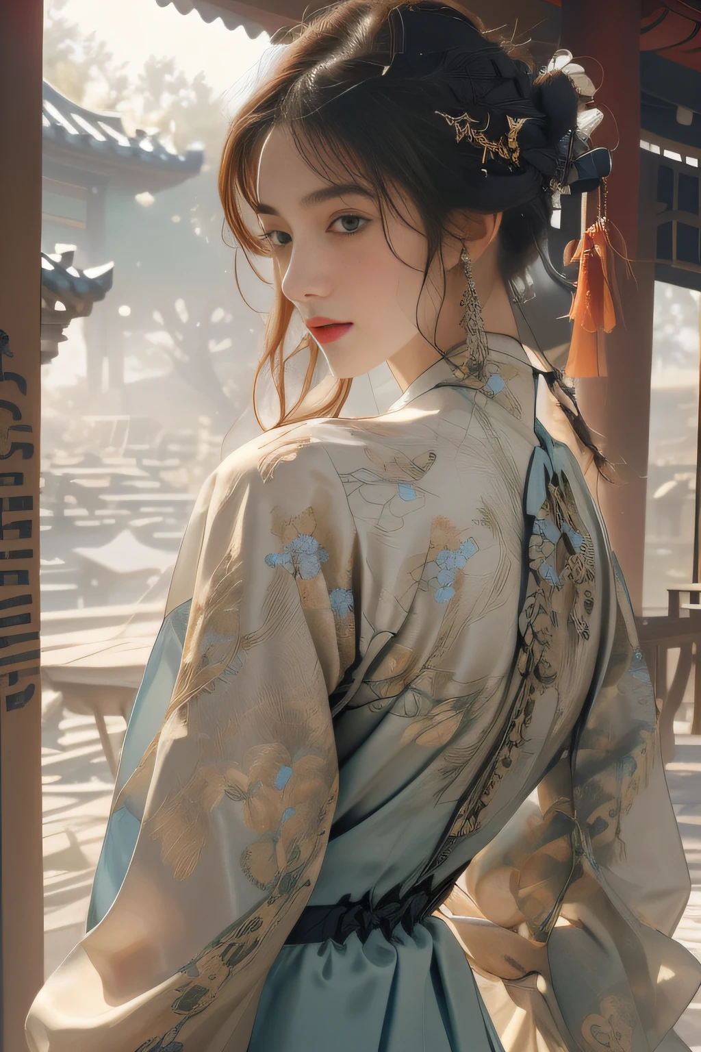 (number:1.2)single girl with one face, in a charming atmosphere, oil painting (1.5) Capture dynamic scenes, who is a confident girl (1 woman) Contrasted with a dreamy background filled with Chinese aesthetic elements... backdrop, Decorated with mesmerizing Ambilight colors.., Revealing the charm of China. dynamic brush strokes (1.5) make her body come alive, while the layered background creates a pure atmosphere... Bright splashes of color and lively brushstrokes add an artistic touch...
Limited colors appear on the ultra-detailed 8k unity wallpaper.., Perfectly blends elements of Chinese culture.., Complete with Zentangle and Mandala patterns that blend seamlessly with fractal art.. (1.3). The dynamic angles present an elegant dance of chaos against a brutal design background in a dreamlike atmosphere...
Symphony performance by famous artist James Jean, Robi Dvi Antonumber, and Ross Tran contribute to creating a pleasant musical atmosphere... Multi-colored glitter floats. (1) เปล่งประกายผิวที่เปล่งประกายของเธอท่ามกลางbackdropของจักรวาล, Create a tranquil mosaic reminiscent of blue and green jellyfish.. (1.4) amidst the realism of photographs (1.4) Depth, backdropเทศกาลจีนสุดอลังการณ์. 
