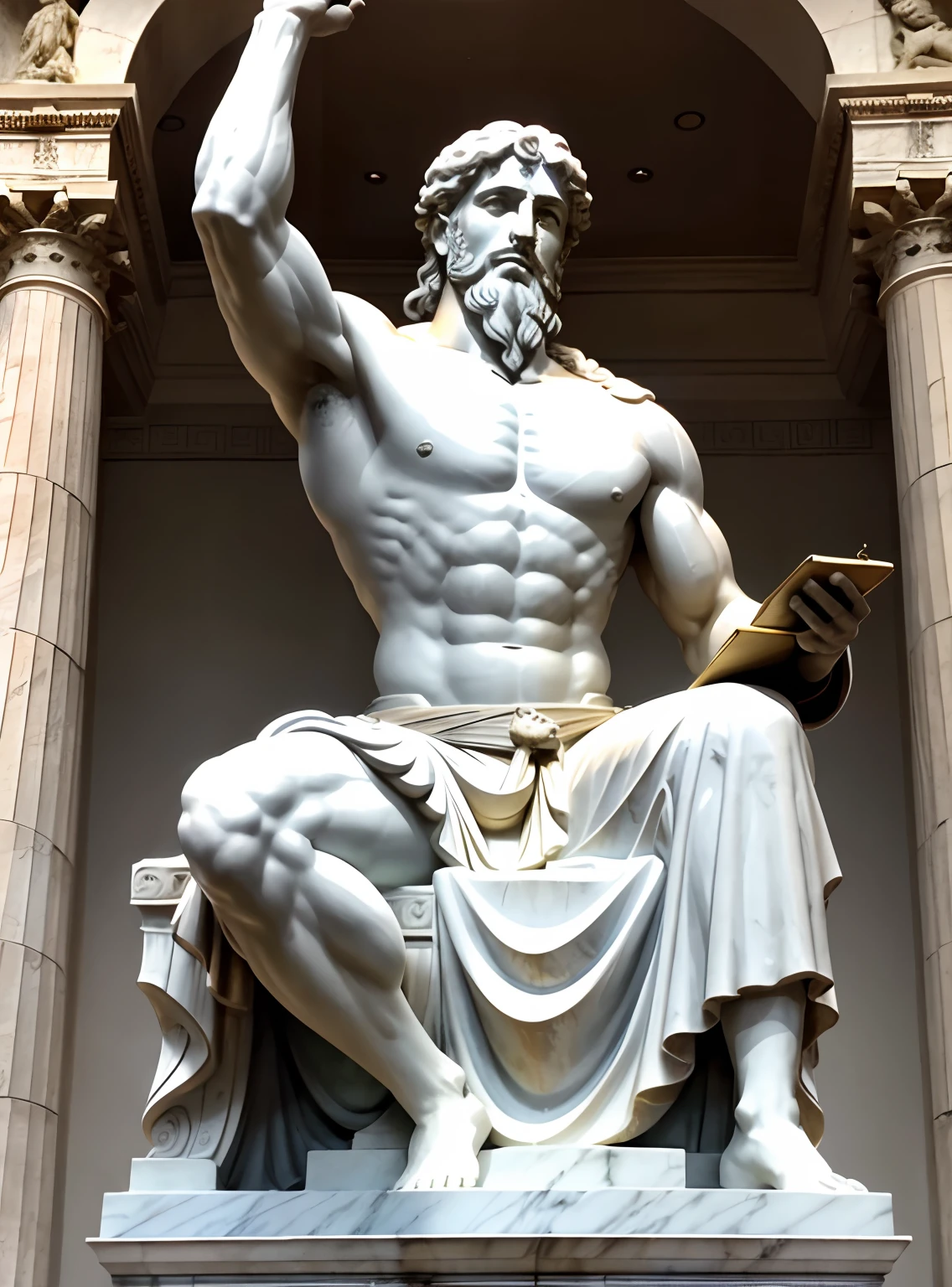 Arafed statue of a man with beard and a robe, greco roman statue, an ancient greek statue, ancient greek statue, classical statue, Greek statue, deus grego, Greek marble statue, portrait of demigod hercules, statue of hercules, classic sculpture, Escultura grega antiga, statue of hercules looking angry, Escultura realista de 8K Bernini