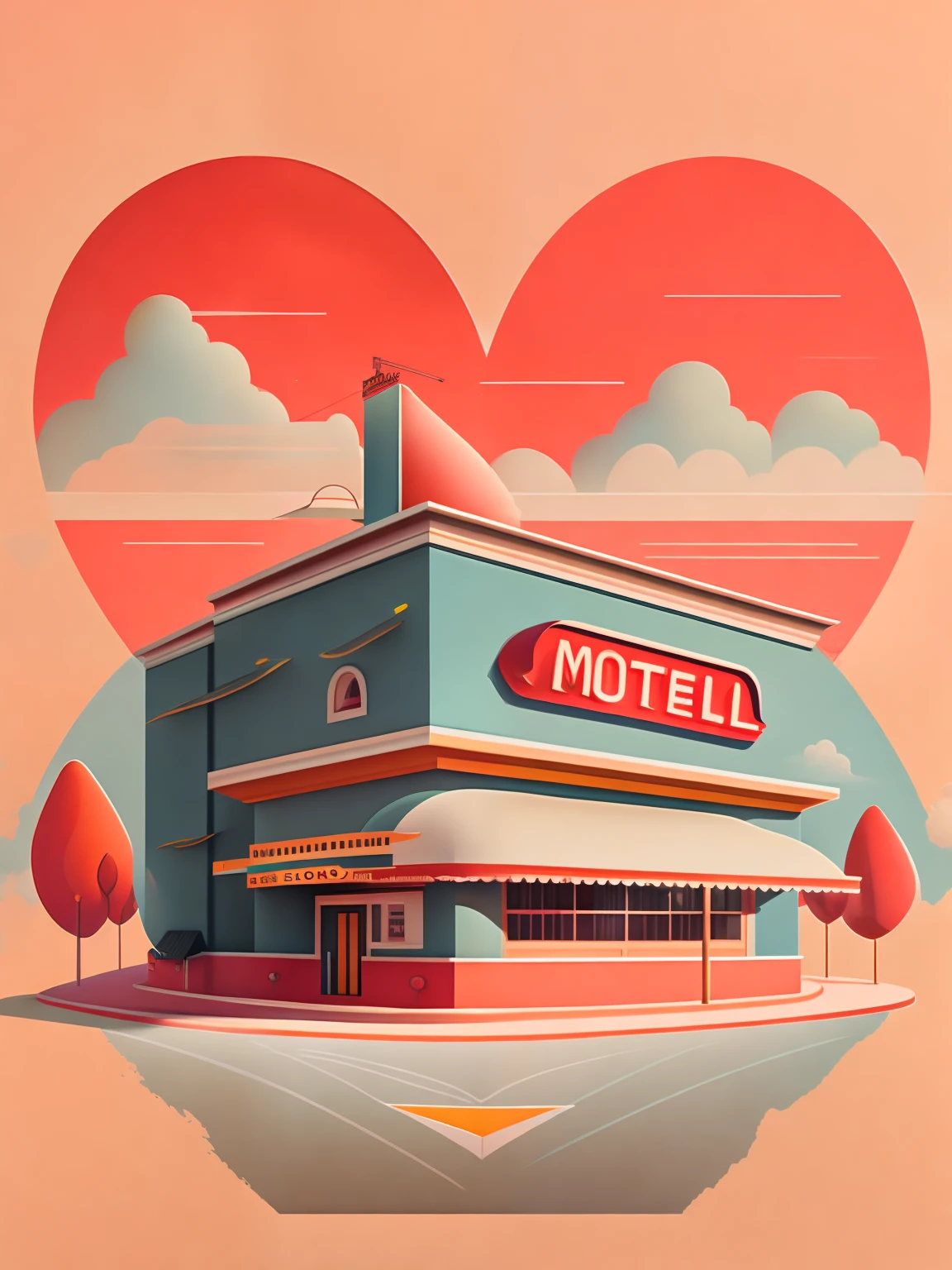 A heart and a motel, design de camiseta, rzminjourney, arte vetorial, hd, 8k, realista, heart texture, vinheta.