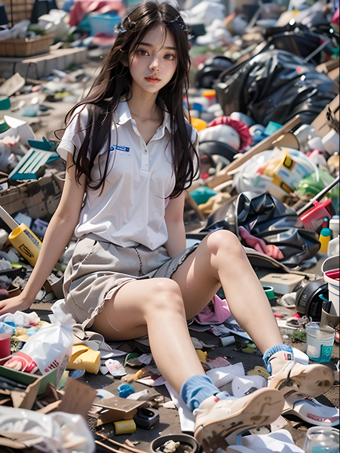 Abandoned dumps,Garbage all over the ground,grimy,18 years old korean beauty,very beautiful long slim legs,(Random nudity),exhibitionists,Random exposure of genitals