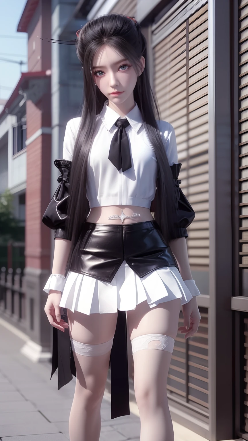 Arad woman posing for photo in short skirt and white shirt, Surrealism female students, Surrealism female students, Realistic schoolgirl, photorealistic anime girl rendering, thighhighs and skirt, 3 d anime realistic, small curvaceous loli, wearing skirt and high socks, Photorealistic anime, cute female student, Realistic anime 3 D style, female student