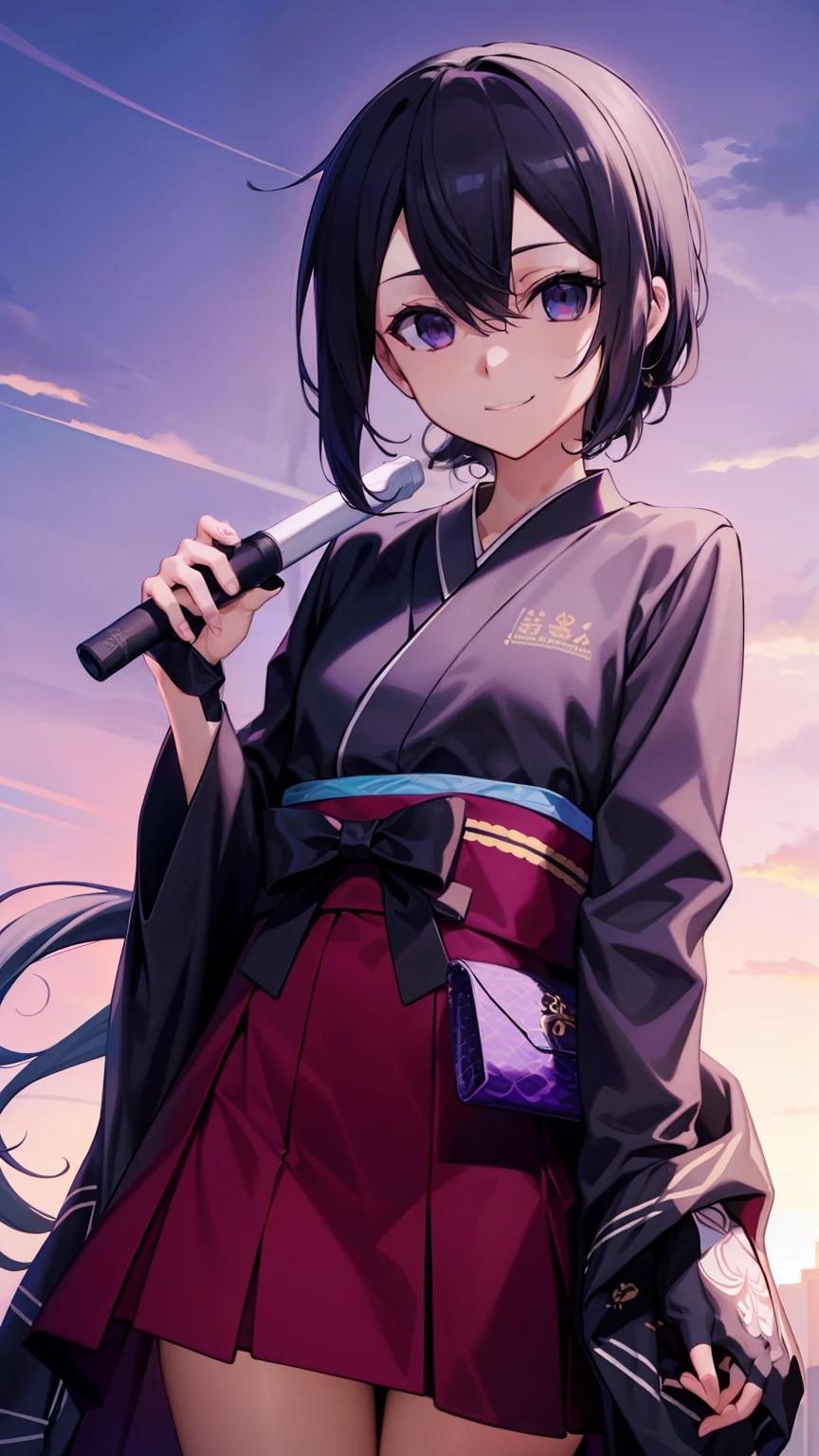 tmasterpiece, High- sharpness, Best quality at best, 1girls solo, kamisato_ayaka, ssmile, Kimono sex turn,Purple eye,cabelos preto e longos