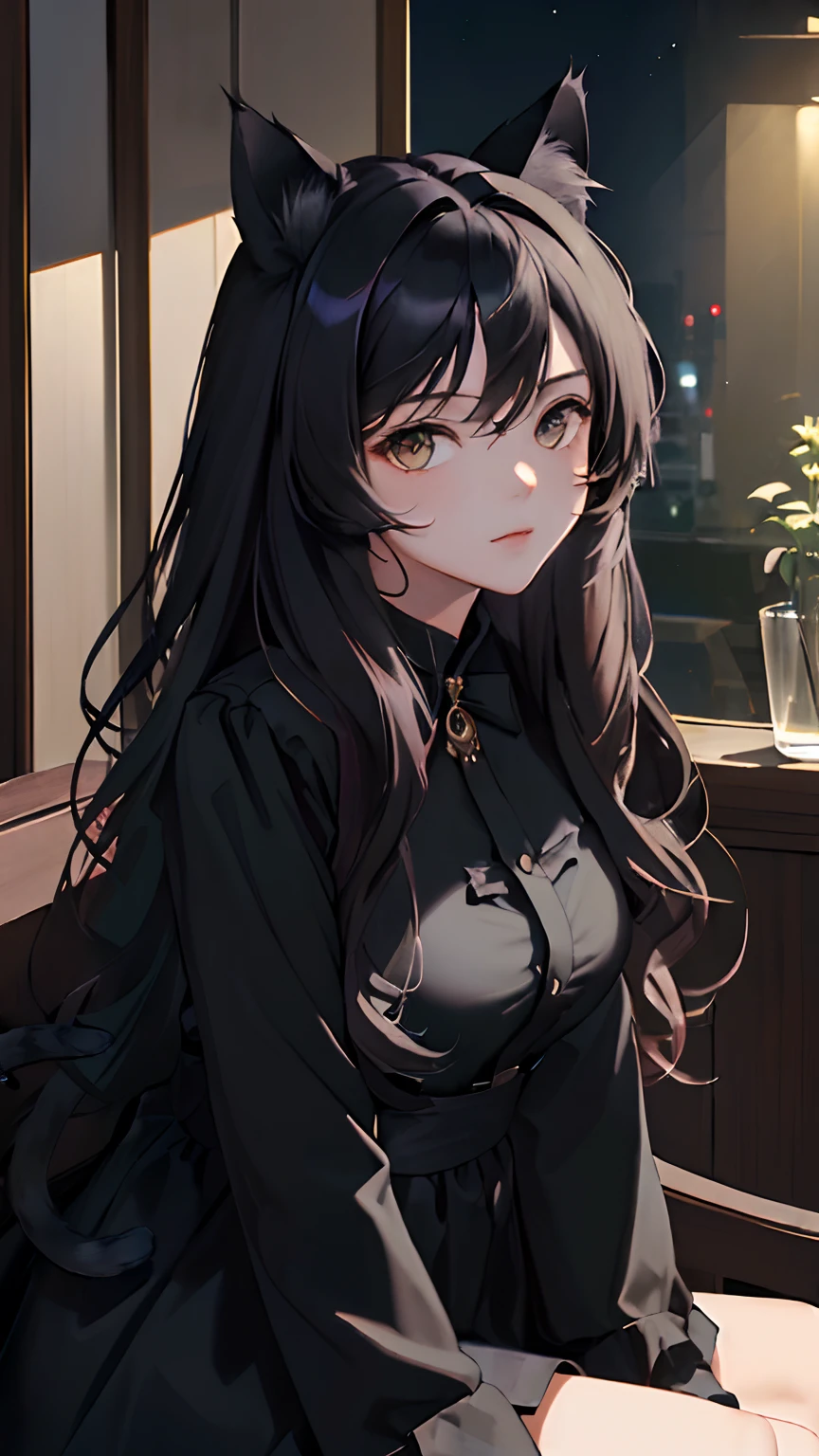 (masterpiece, best quality:1.4), 1girl, looking at viewer,
(wavy hair:0.8), long hair,
(on front), (cinematic:0.8), black theme, cat girl,
{upper body|cowboy shot},
{night|morning|dawn},
{indoors|outdoors},
{sitting|standing|ground},