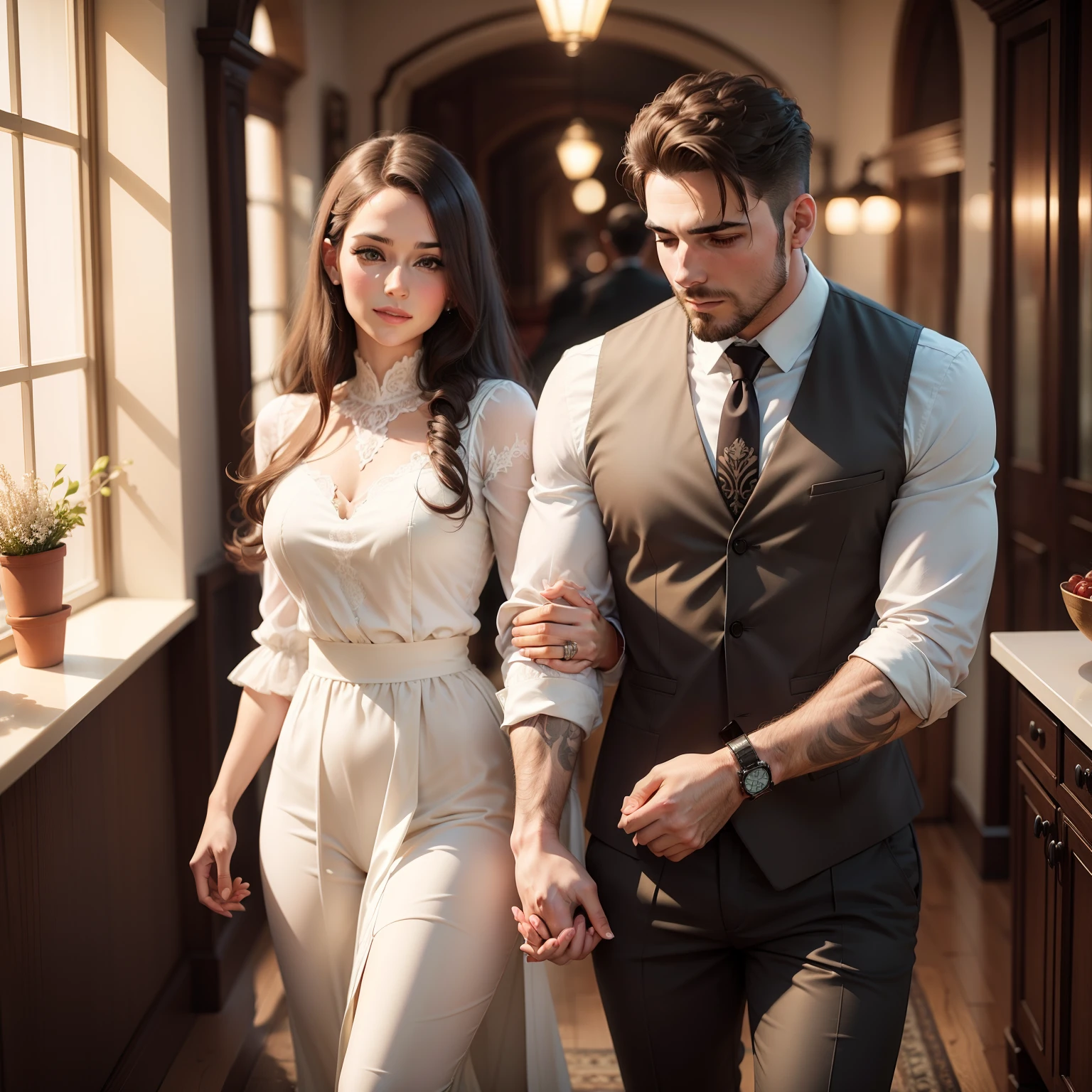 Husband and wife well groomed holding hands