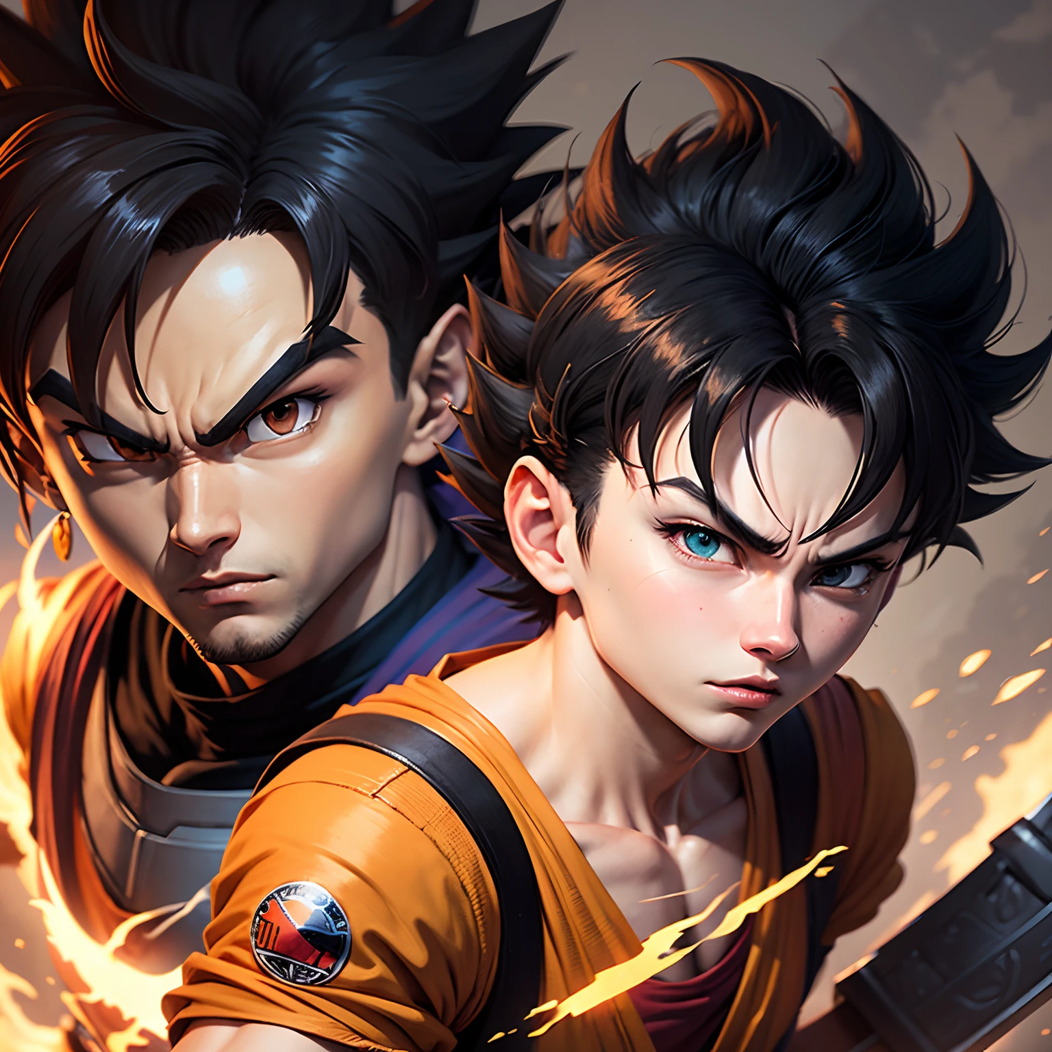 Anime - Style image of a man with a sword and red shirt, Dragon Ball Concept Art, Akira Toriyama style, Style artistique Dragon Ball, Advanced Digital Anime Art", Very detailed portrait of Goku, Akira Toriyama, detailed anime character art, inspired by Akira Toriyama, goku portrait, Stunning character art, Style Dragon Ball (DIVERSES POSES DE PERSONNAGES)