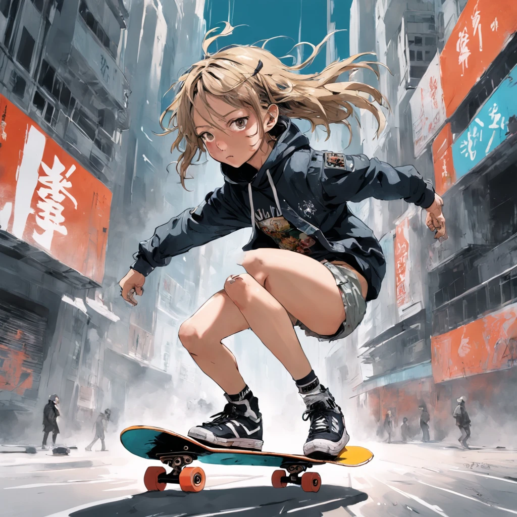 (((Yoji Shinkawa))), sticker of ultra detailed portrait of Noelle Silva skateboarding, high quality cell shaded illustration in post apocalyptic style by Yoji Shinkawa, full body, dynamic pose, perfect anatomy, centered, freedom, soul, approach to perfection, cell shading, 8k , cinematic dramatic atmosphere, watercolor painting, global illumination, detailed and intricate environment, artstation, concept art, fluid and sharp focus, volumetric lighting, cinematic lighting, Art by Yoji Shinkawa