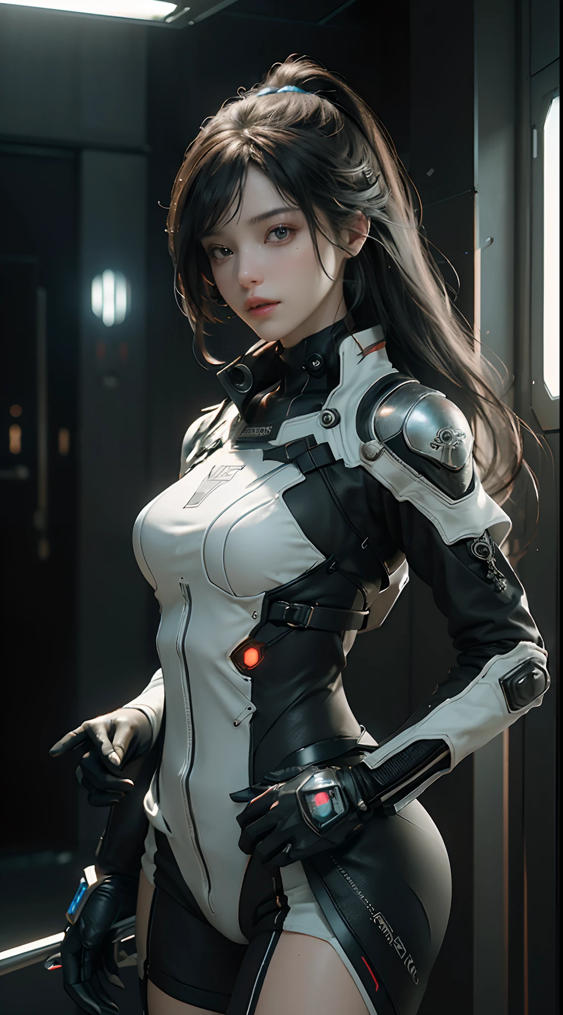 (Best Quality), ((Masterpiece), (Detail: 1.4), 3D, A Beautiful Cyberpunk Woman, HDR (High Dynamic Range), Ray Tracing, NVIDIA RTX, Super-Resolution, Unreal 5, Subsurface Scattering, PBR Textures, Post-Processing, Anisotropic Filtering, Depth of Field, Maximum Sharpness and Clarity, Multi-layer Textures, Albedo and Highlight Maps, Surface Shading, Accurate simulation of light-material interactions, perfect proportions, Octane Render, two-color light, large aperture, low ISO, white balance, rule of thirds, 8K RAW