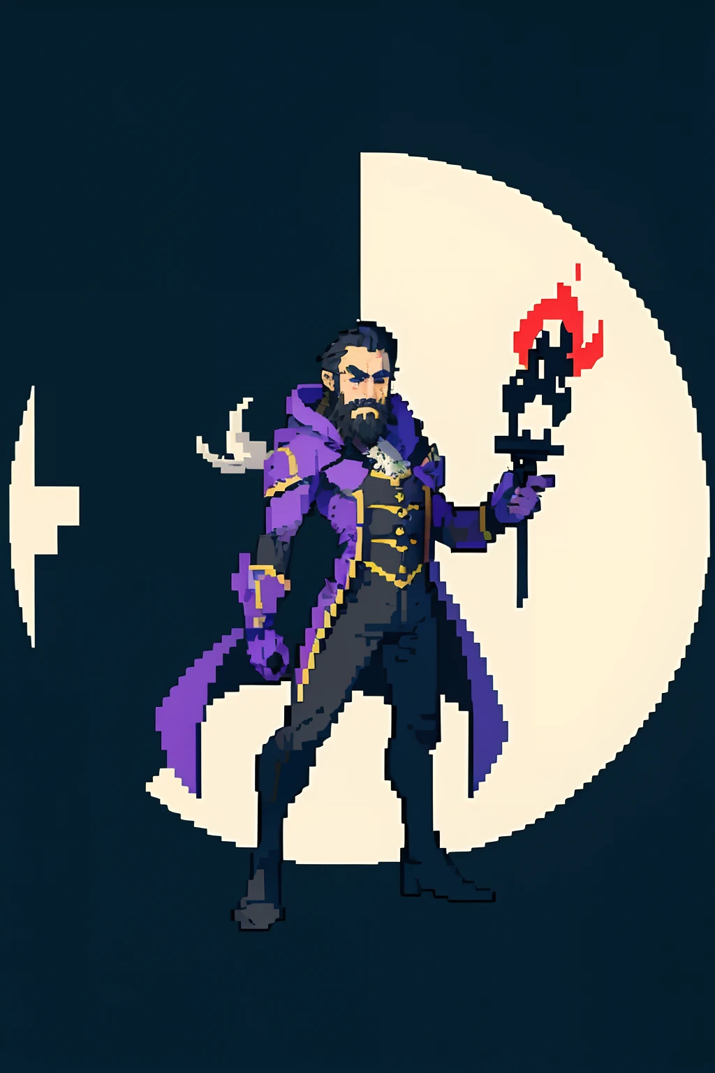 pixel, pixel art, 1man, evil, villain, bishop outfit, short beard, short hair, full body