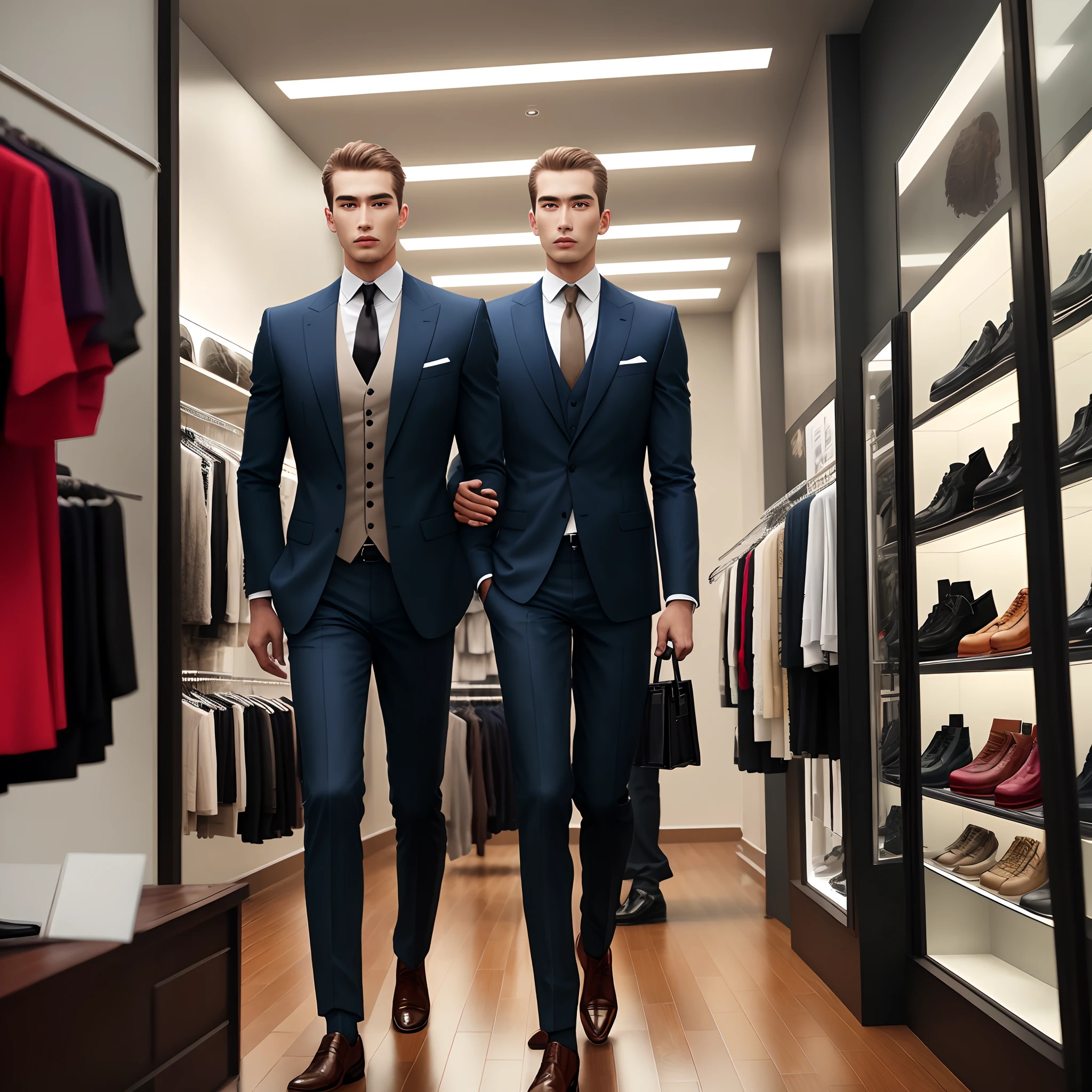 A high-end menswear store,No Man,The scene is bright