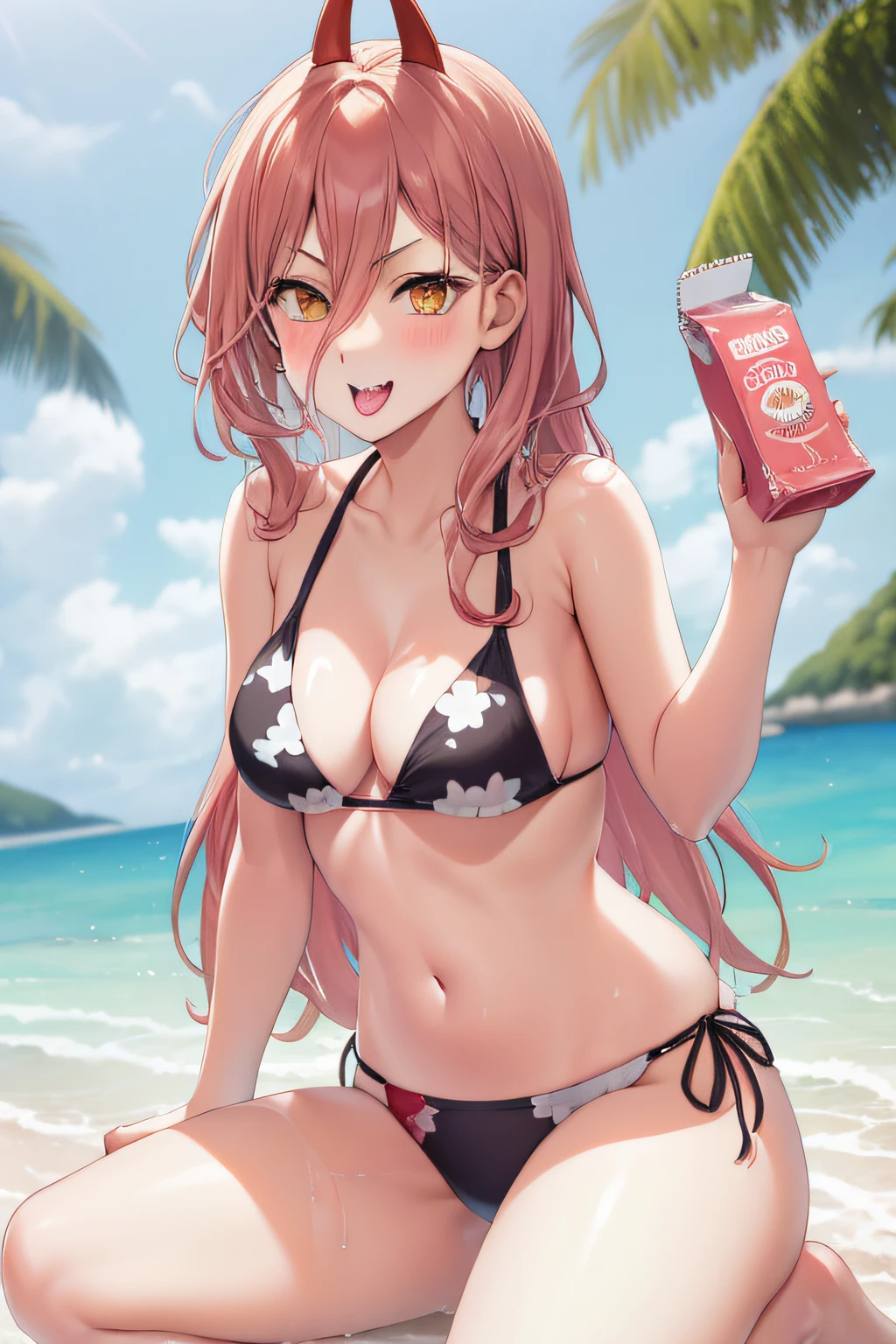 a juice carton, watermelon flavored, with  cute girl on the front, an a hot summer day, anime styled.