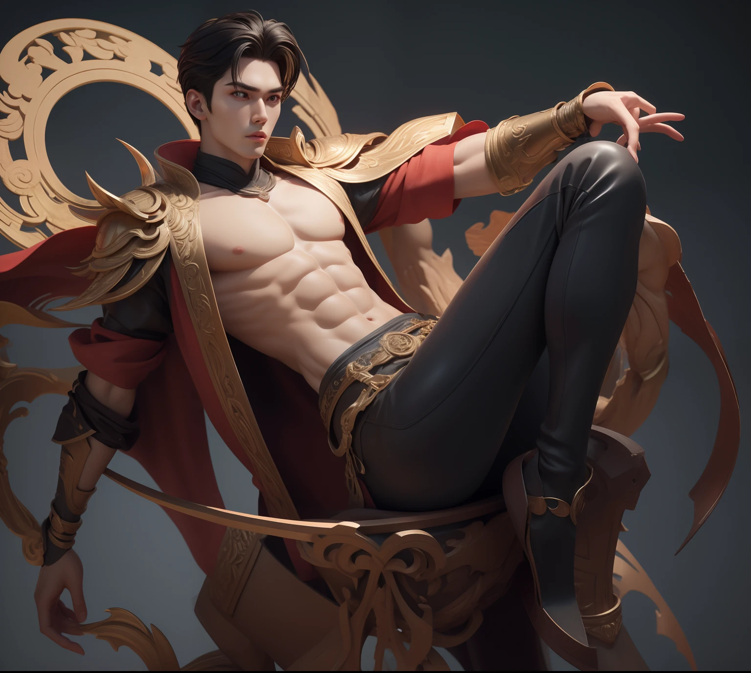 Sculptural model design，Escultura，male people，Handsome，musculous，Wu Yifan（Blank background）（Exposing the pectoral muscles）