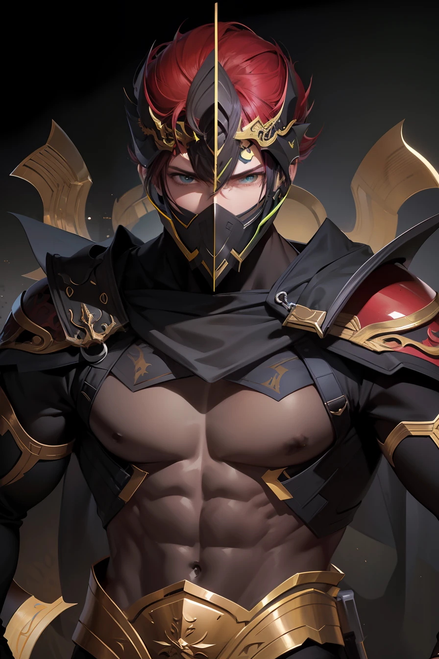 Attractive profile picture, masterpiece, ultra-precise rendering, beautiful and cool young man, trustworthy, dependable young man, savior of the world, simple design, most beautiful image, 4K, light green eyes, the color of the clothes is the same as the original, demon ninja, demon armor.