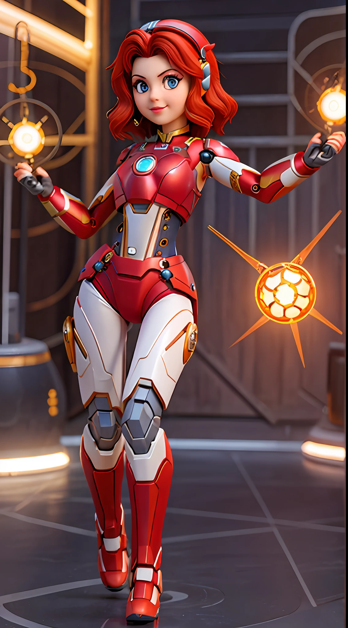 master part, best quality, intrincado, alta qualidade, Realistic, 1girl, Estilo Ironman, Nice iron girl, cabelos pretos, rabo de cavalo alto, diafragma, sexy, Nova Iorque, dynamic pose, Dynamic angle, belos olhos detalhados, Luminous arc reactor in the chest, potes de pimenta,