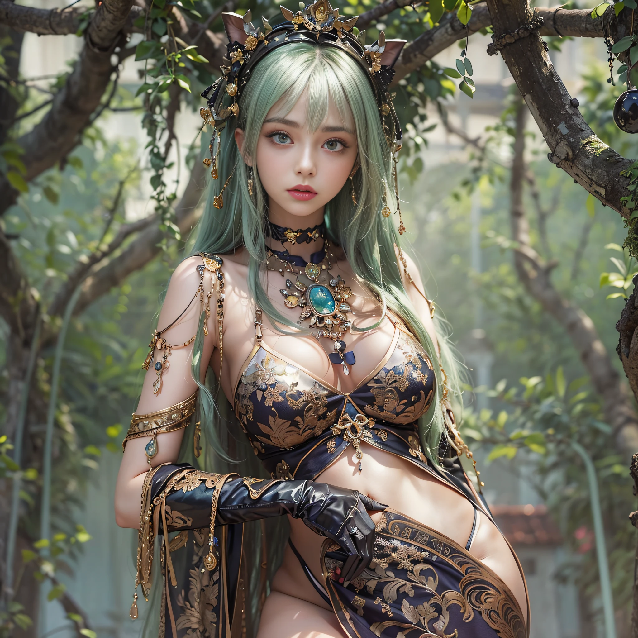 ((masterpiece:1.4)、(top-quality:1.4)、(reallistic:1.7))、Queen of Mars Deja Solis、Super sexy daughter、Super beautiful girl、1girl in、Sexy clothes that show through the inside、Sexy costume、Gorgeous Dresses、Glossy luxury latex、Luxury Latex Bodysuit、By Luis Royo、age19、Looking Back Beauty、Super Ultra Ultra Bikini、Outstanding style、(2 legs:1.4)、(Two arms:1.4)、Slender Abs、(beauty legs:1.4)、beautiful countenance、kawaii faces、Beautiful udder、Beautiful ass、A detailed eye、beautidful eyes、Raw photo、red-lips、Red high heels、tiarra、a choker、a necklace、耳Nipple Ring、Amazing garden of landscaping、The garden has a sky decorated with jewels、The beauty of the royal palace、Amazing architecture
