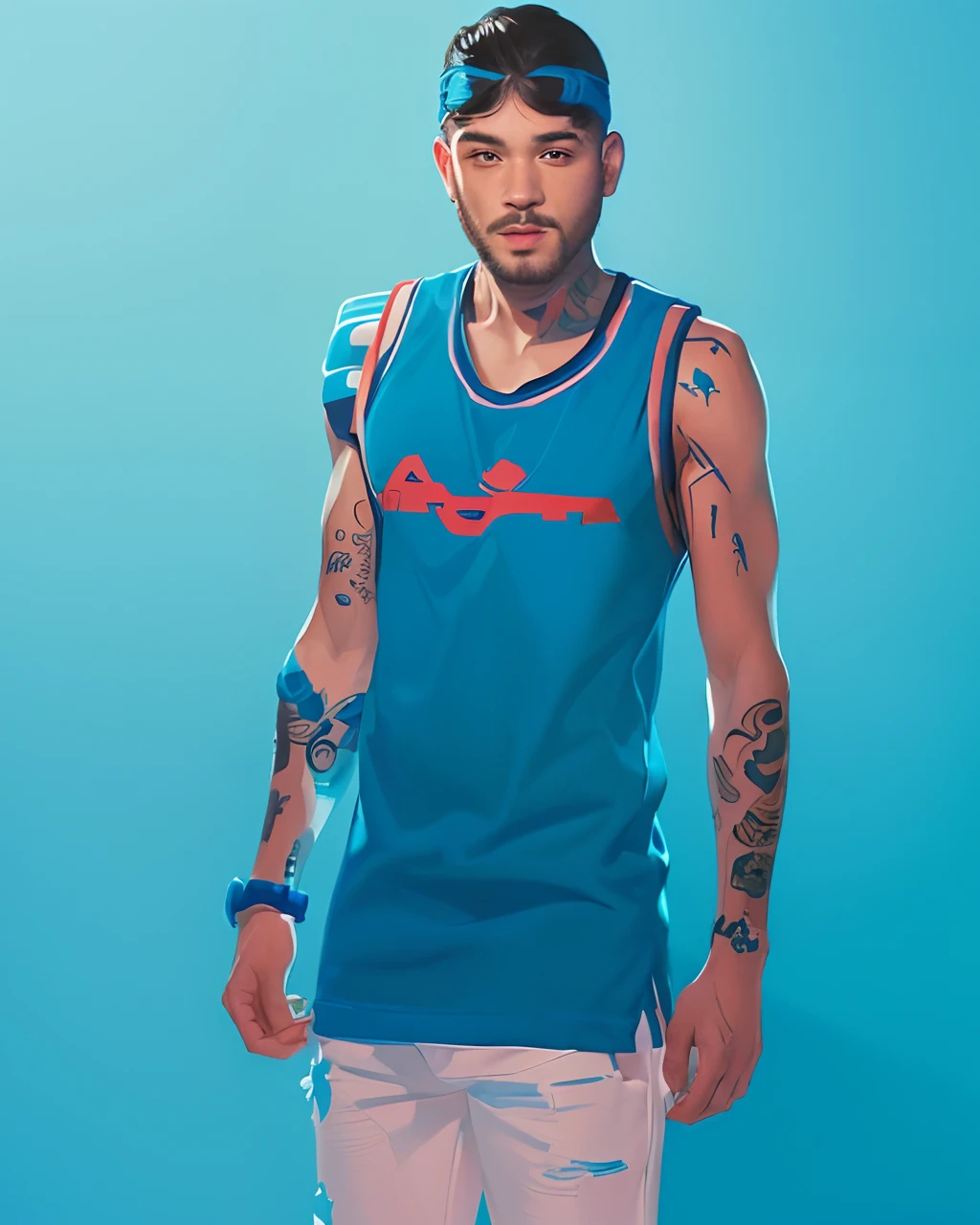 There's a man with tattoos on his arms and a blue shirt, liso. pintura digital, pintura digital dos desenhos animados, pintura digital altamente detalhada, Cartoon style illustration, desenhado com photoshop, 2d illustration, 2d illustration, design de personagem altamente detalhado, stylized digital illustration, in illustration style digital, arte dos desenhos animados, retrato detalhado do corpo inteiro, arte dos desenhos animados, arte digital!!