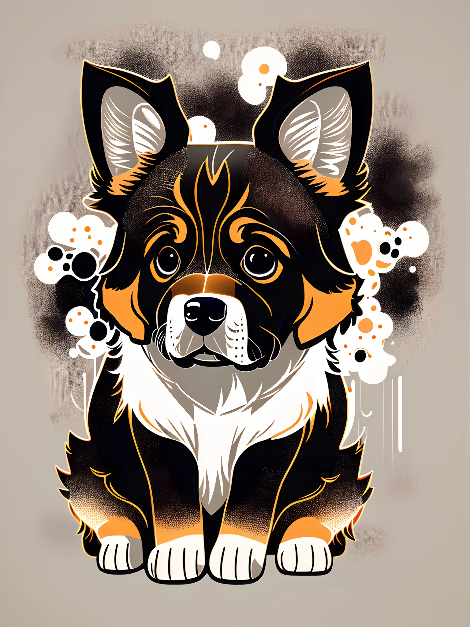 vector art, cut kawii style with black outlines, a full body dog wearing a white t-shirt, white background --auto --s2
